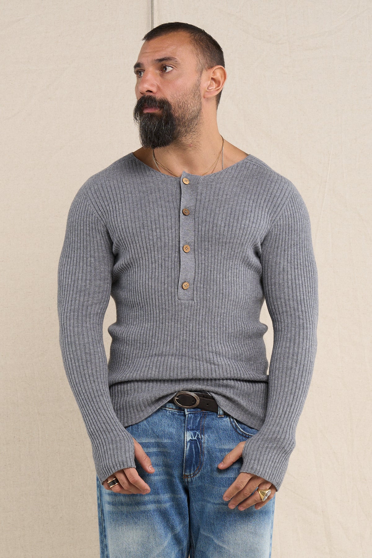 Serafino bottoni In Lana Grigio