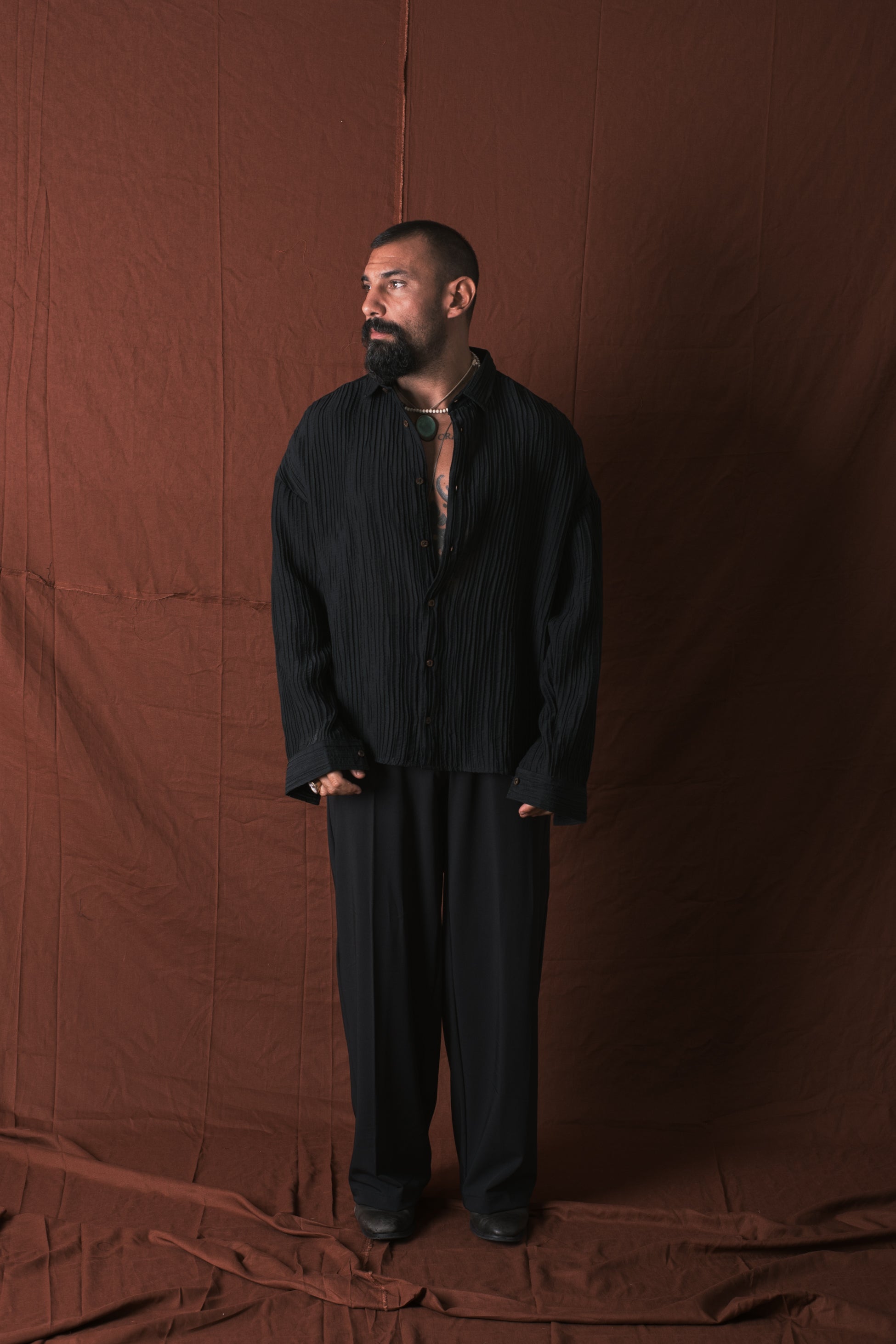 Camicia Plissettata Nero