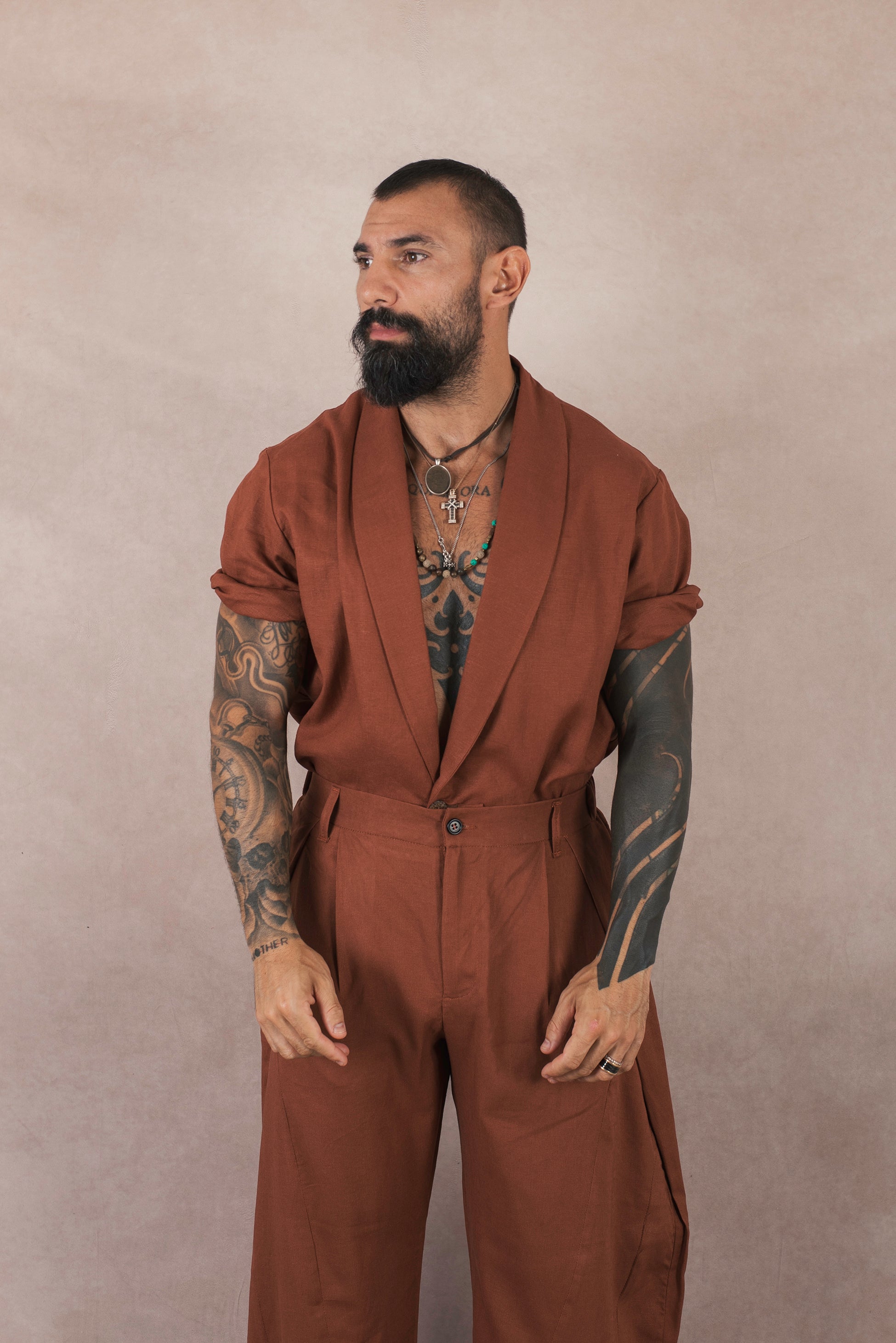 Camicia Monopetto In Lino terra