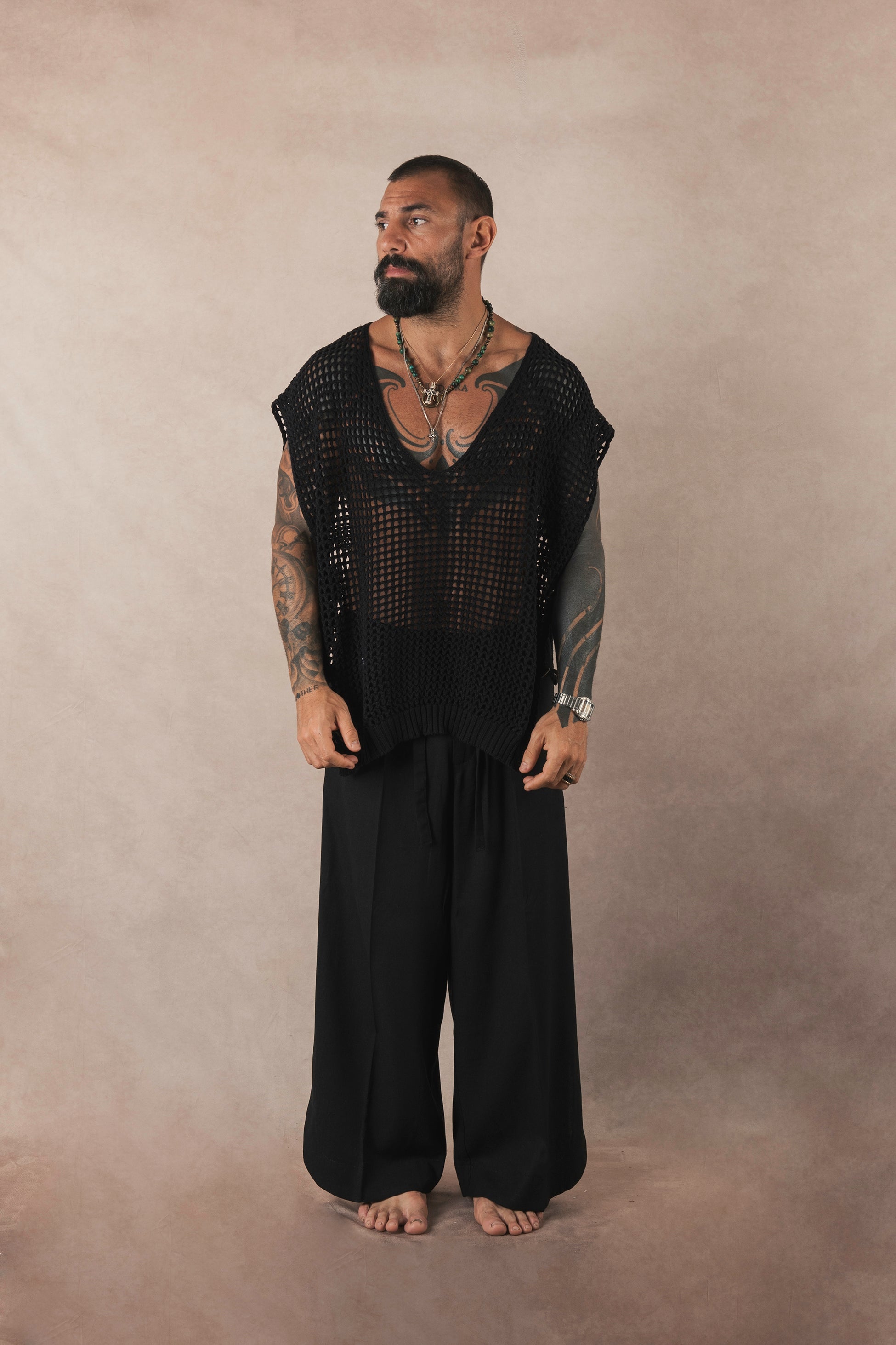 Smanicato In Maglia Open Nero