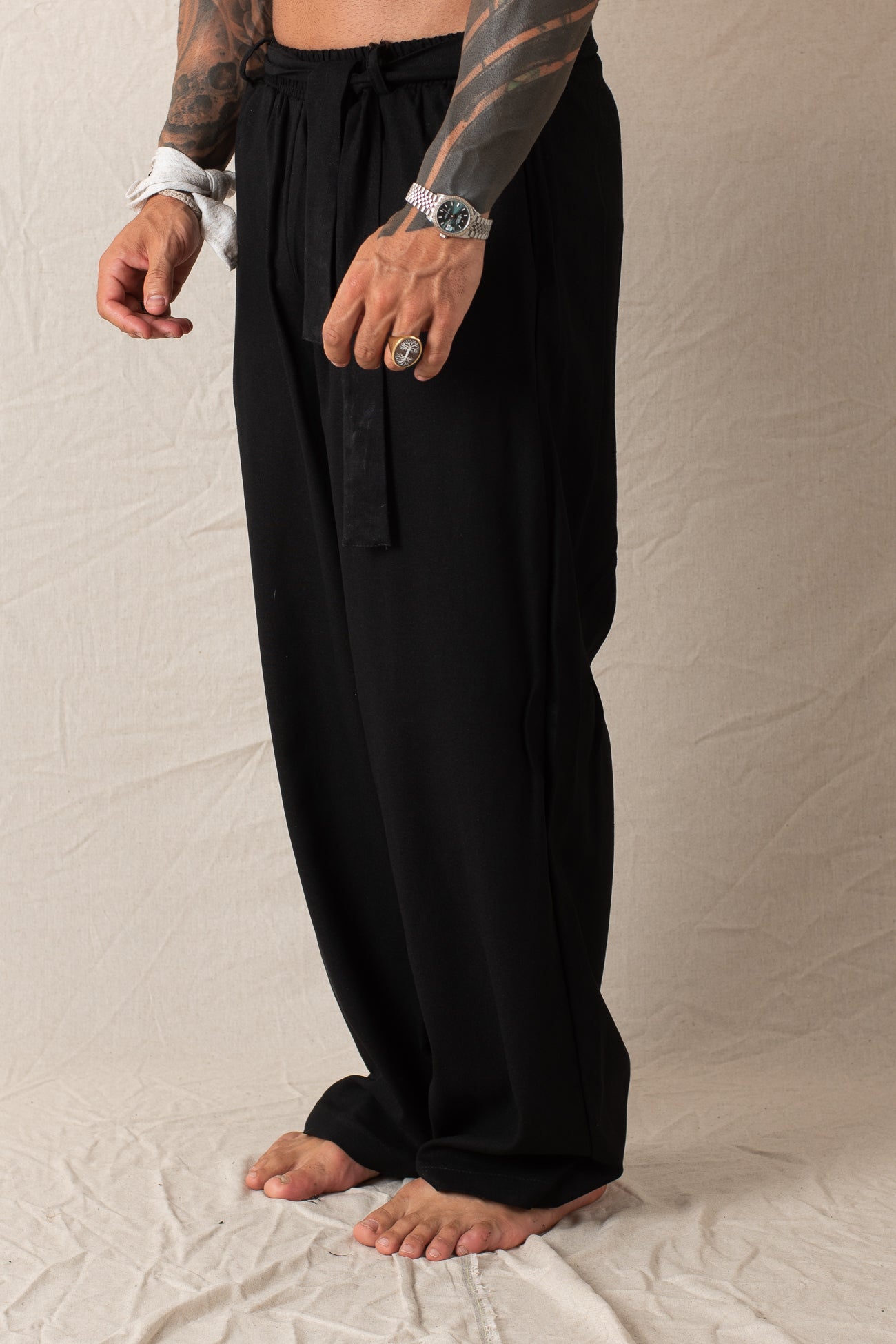 Pantalone Palazzo con Cintura Nero