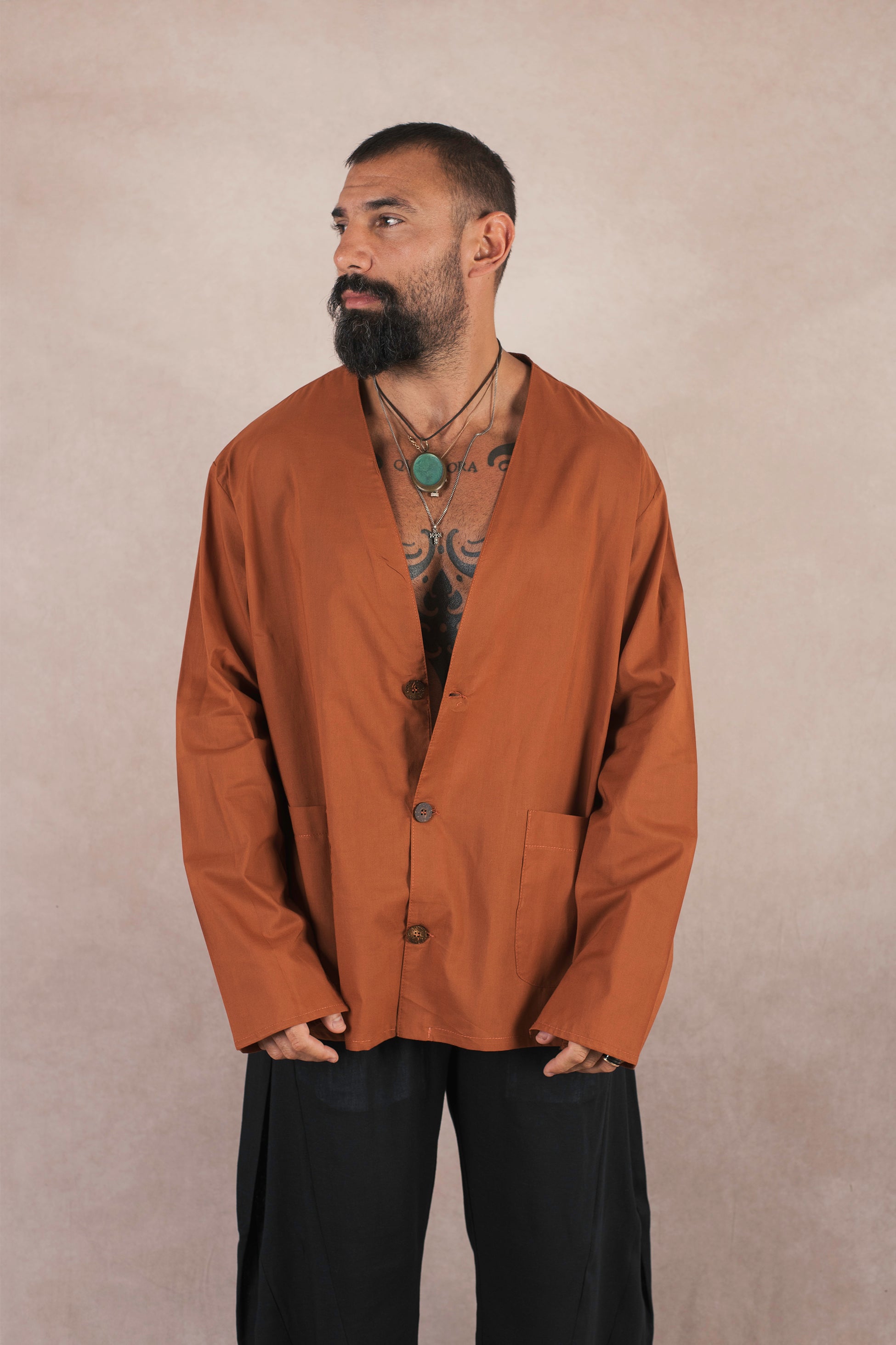 Camicia 3 bottoni In cotone terra