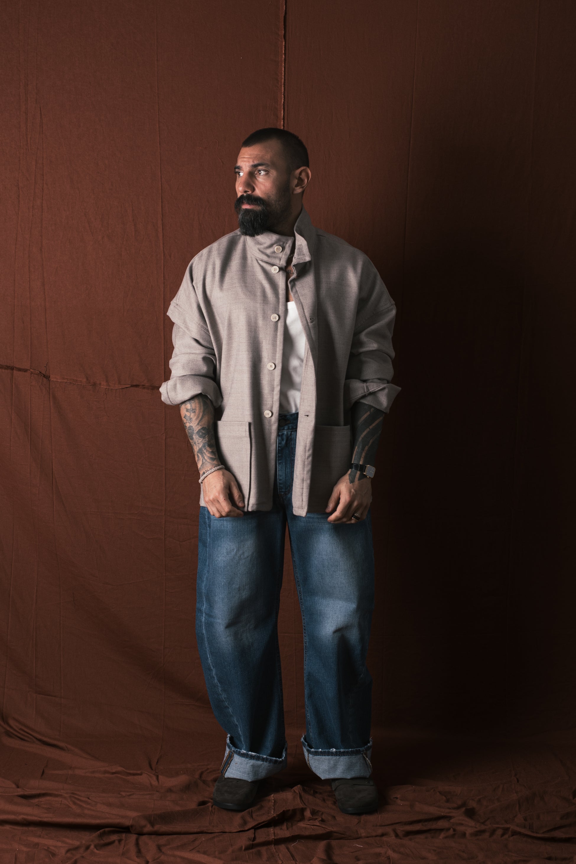 Giacca/Camicia In Lana Greige