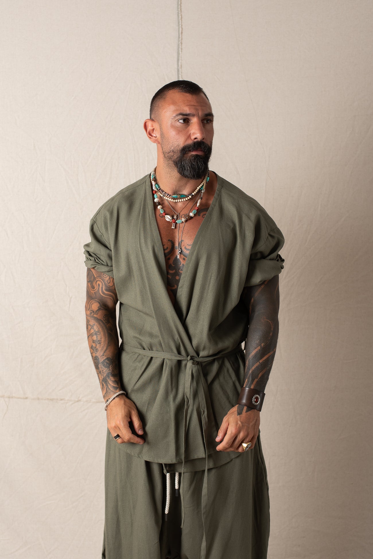 Kimono In Lino Verde