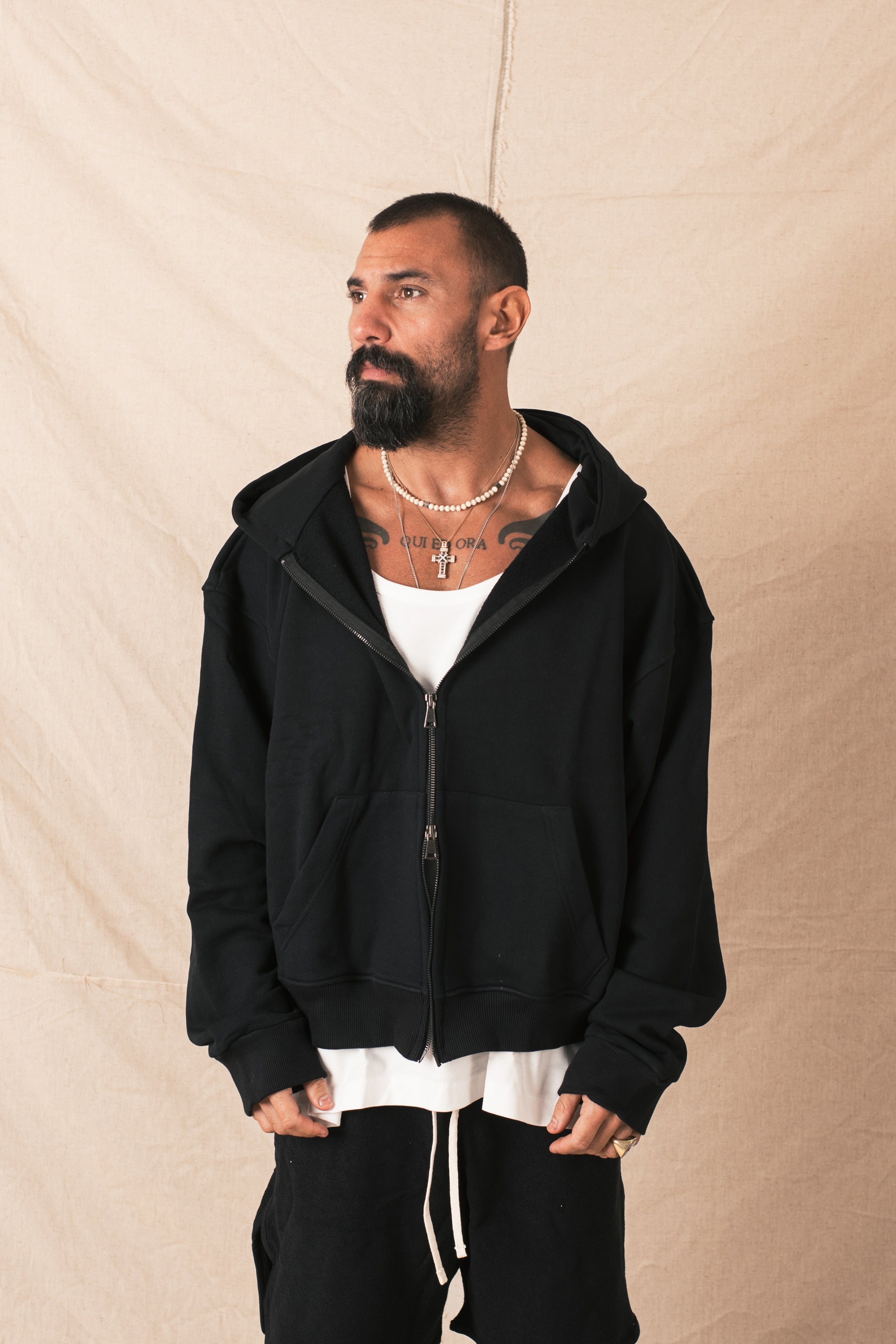 Felpa Cappuccio Zip Nero