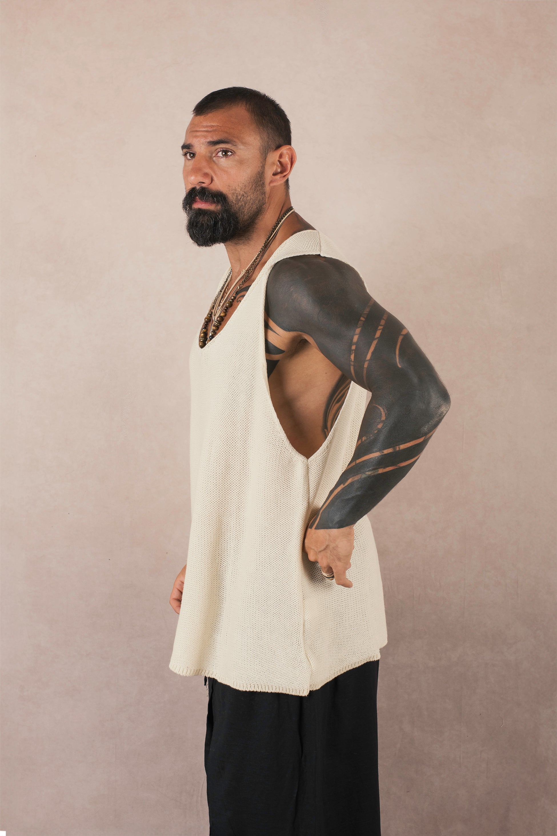 Canotta In Maglia Panna
