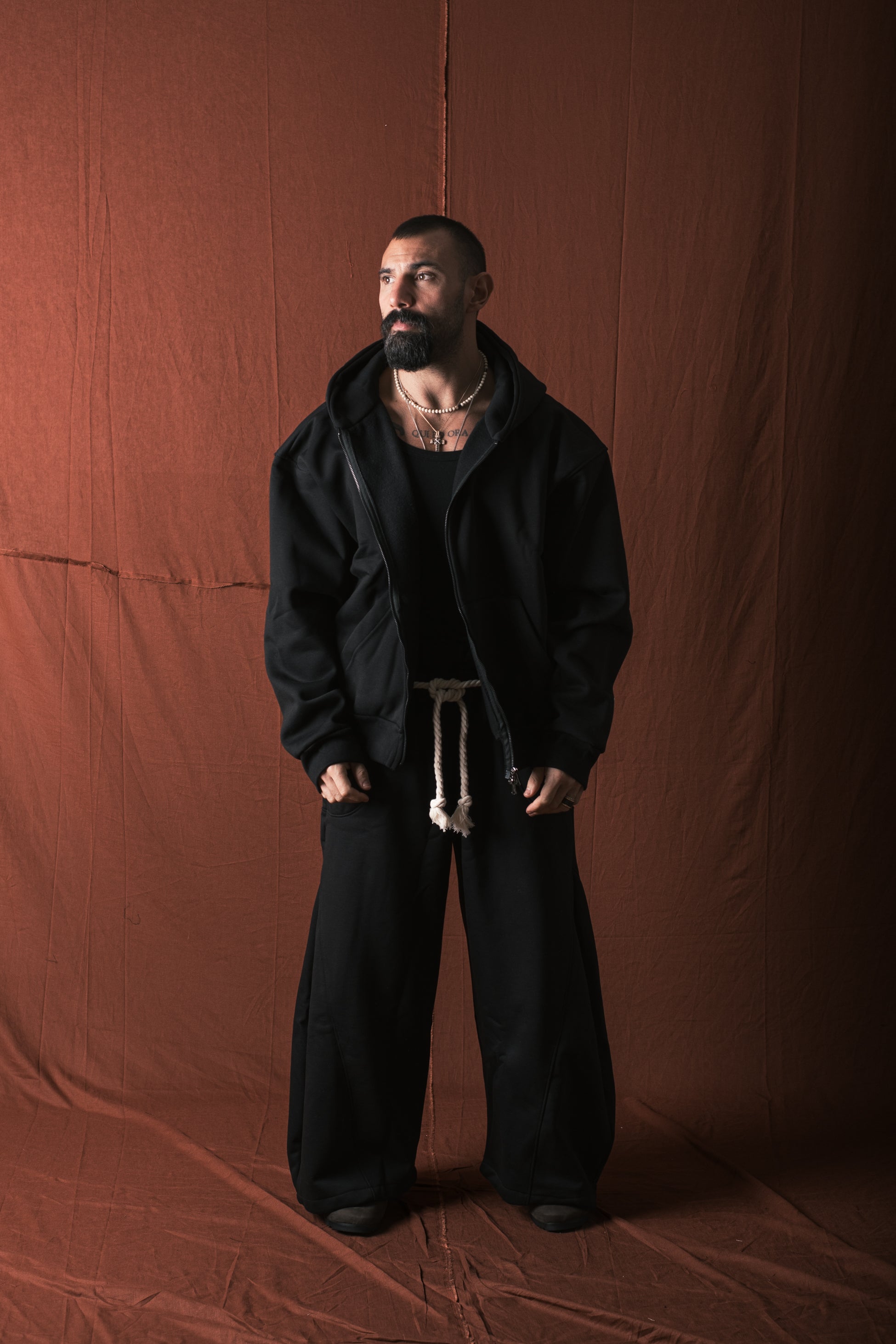 Felpa Cappuccio Con Zip Nero