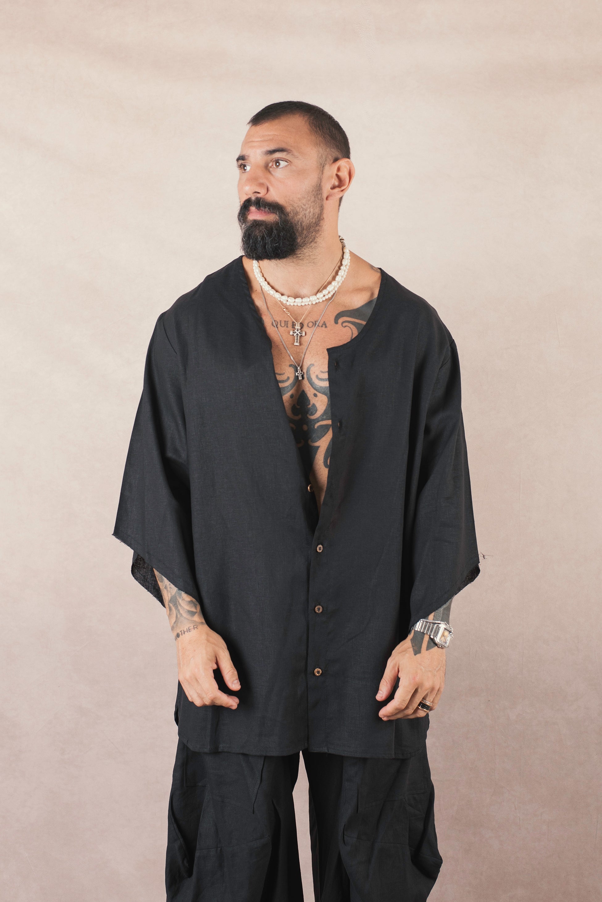 Camicia  Mezza Manica Asimmetrica Nero