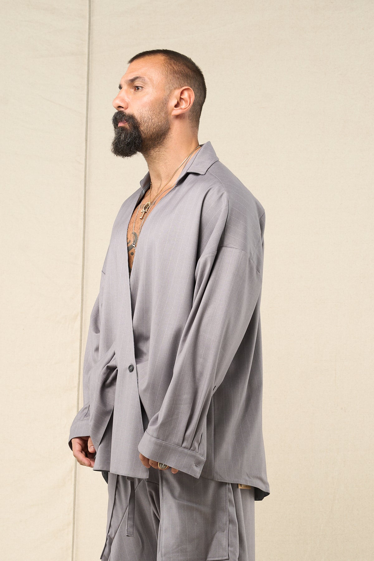 Blazer Incrocio Gessato Grigio