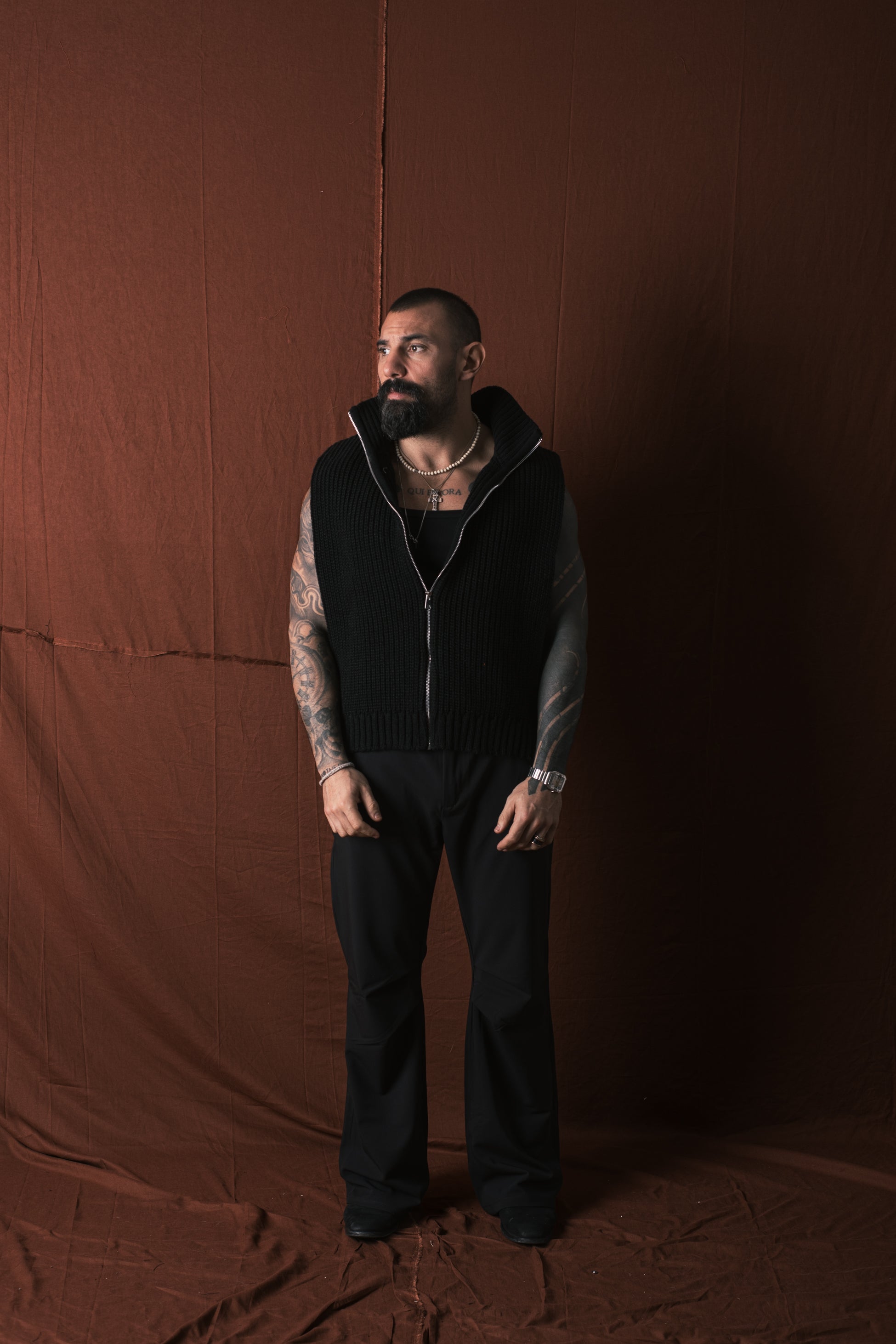 Smanicato Zip In  Lana Nero