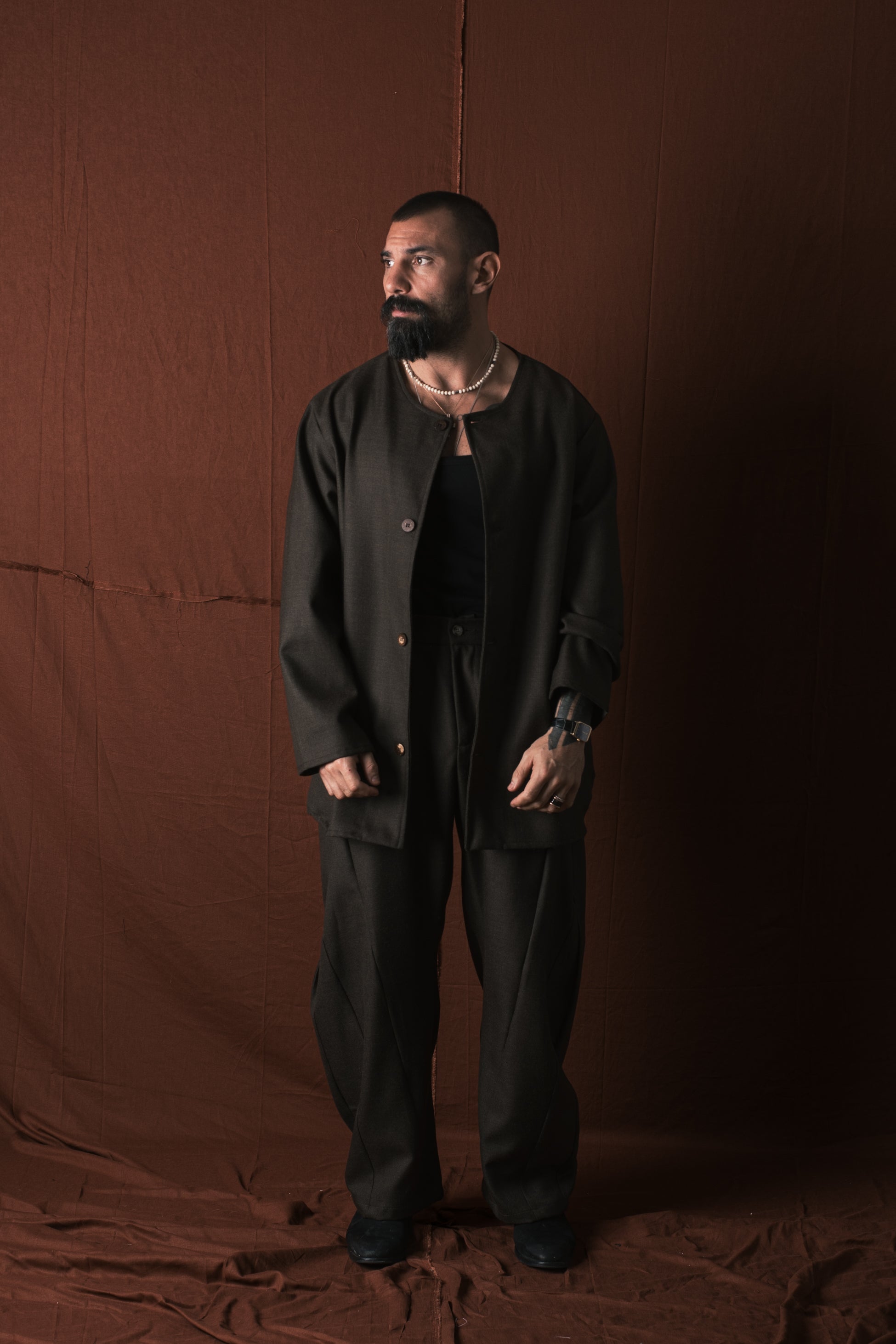 Camicia  Coreana In Lana Moro