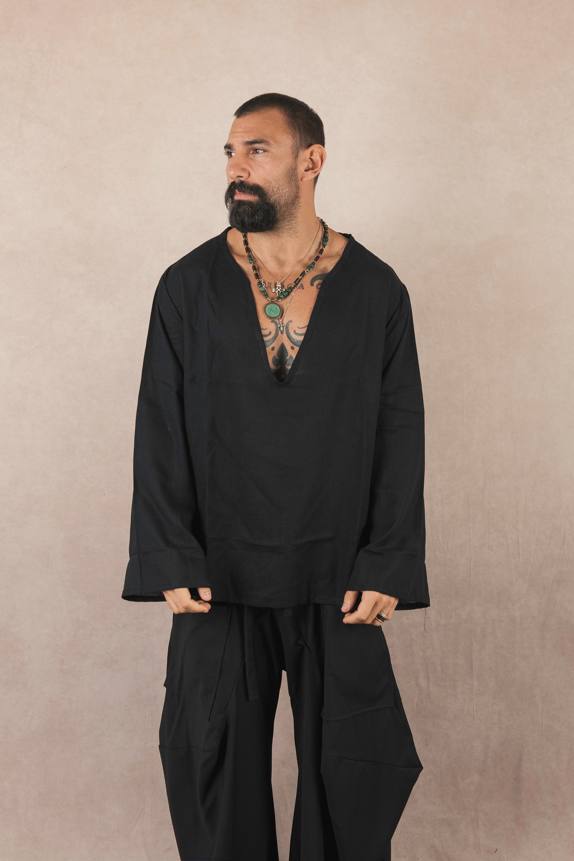 Casacca manica lunga in lino Nero