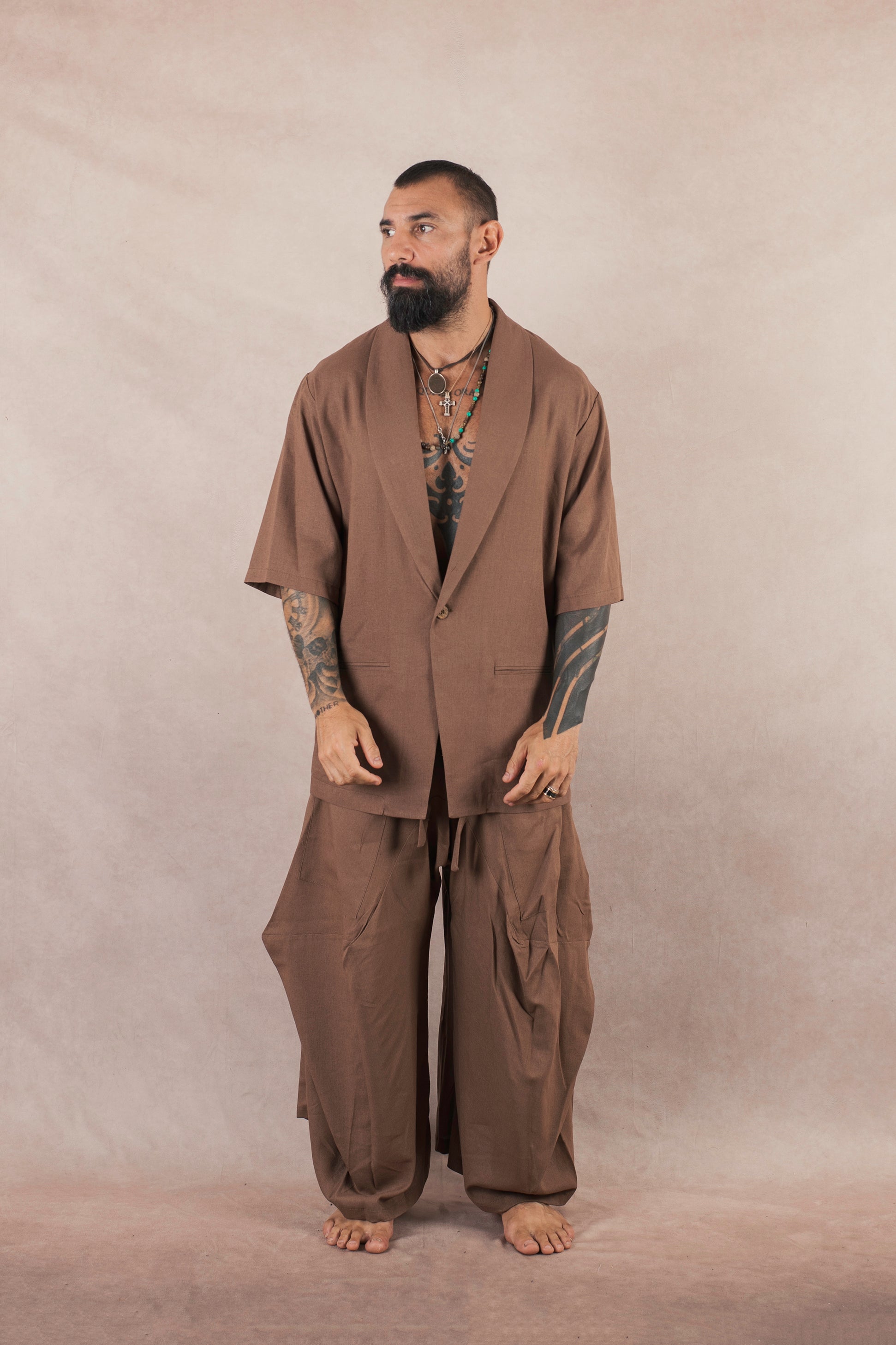 Camicia Monopetto In Lino moro