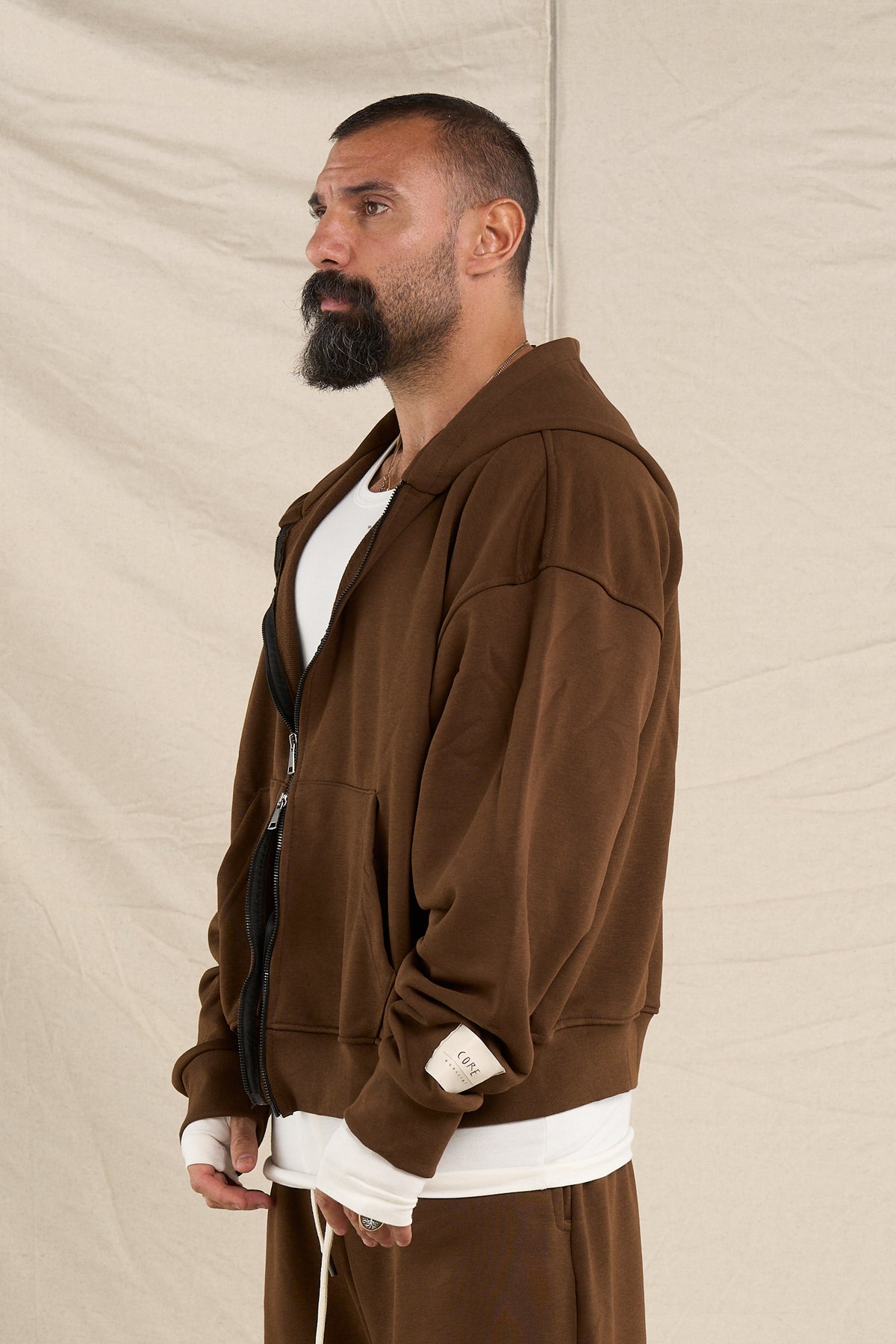 Felpa Cappuccio Zip Moro