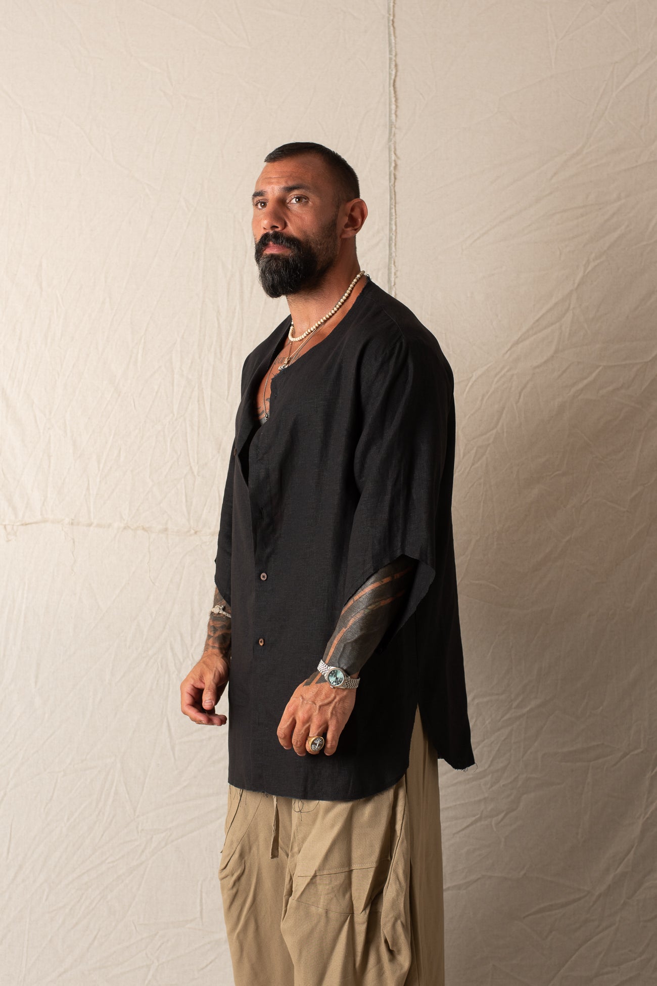 Camicia 3/4 In Lino Nero