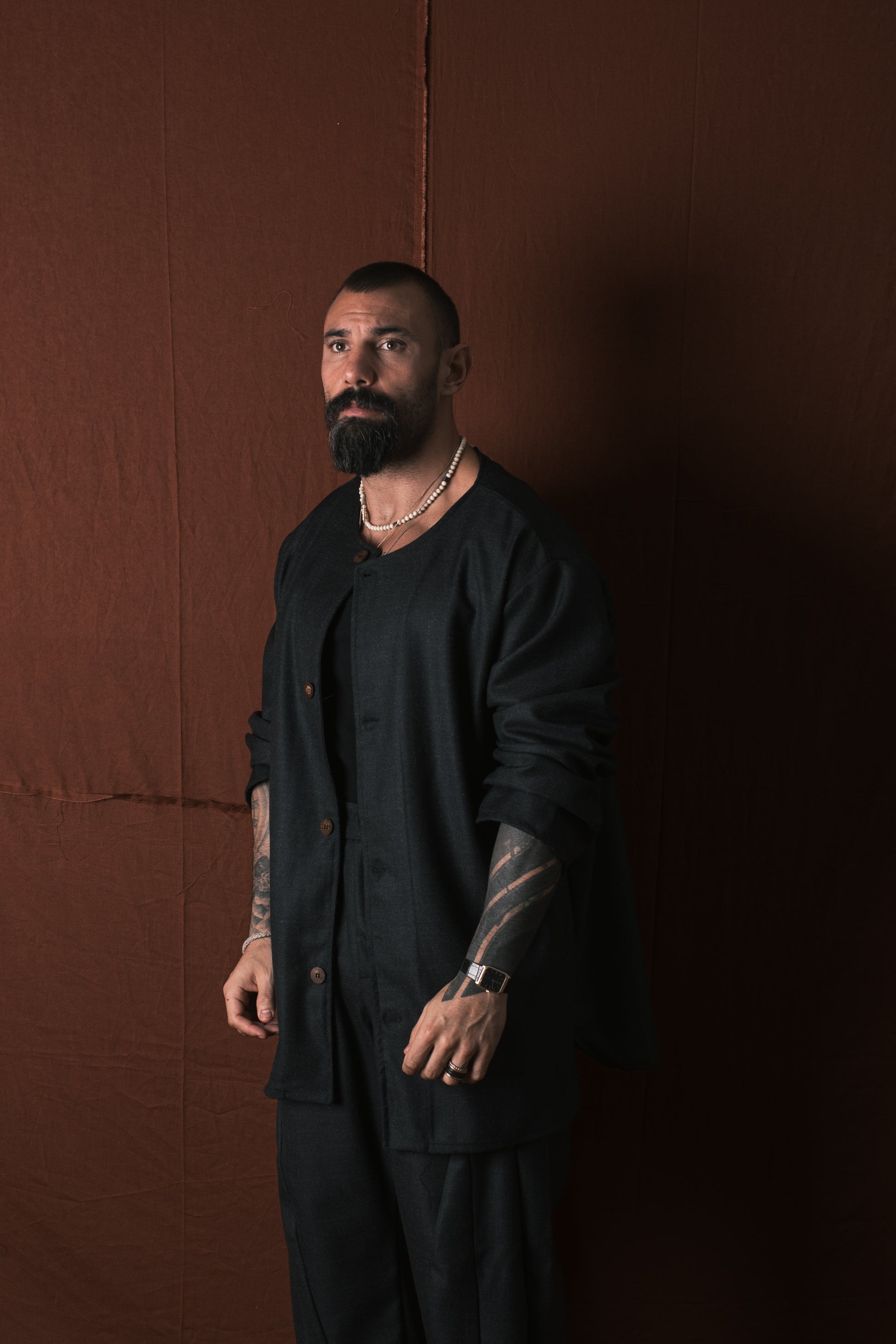 Camicia  Coreana In Lana Nero