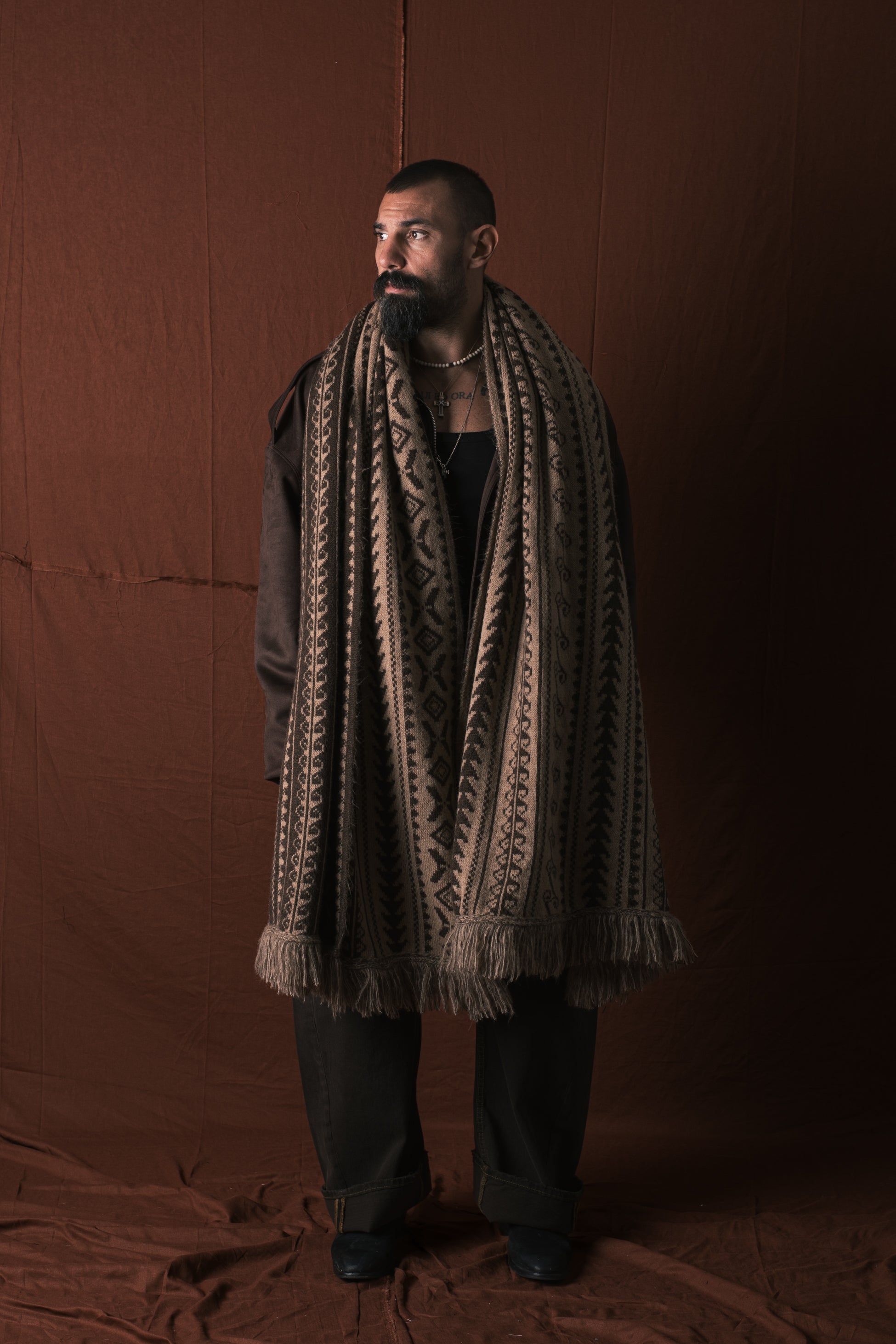 Sciarplaid In Lana Beige/Moro