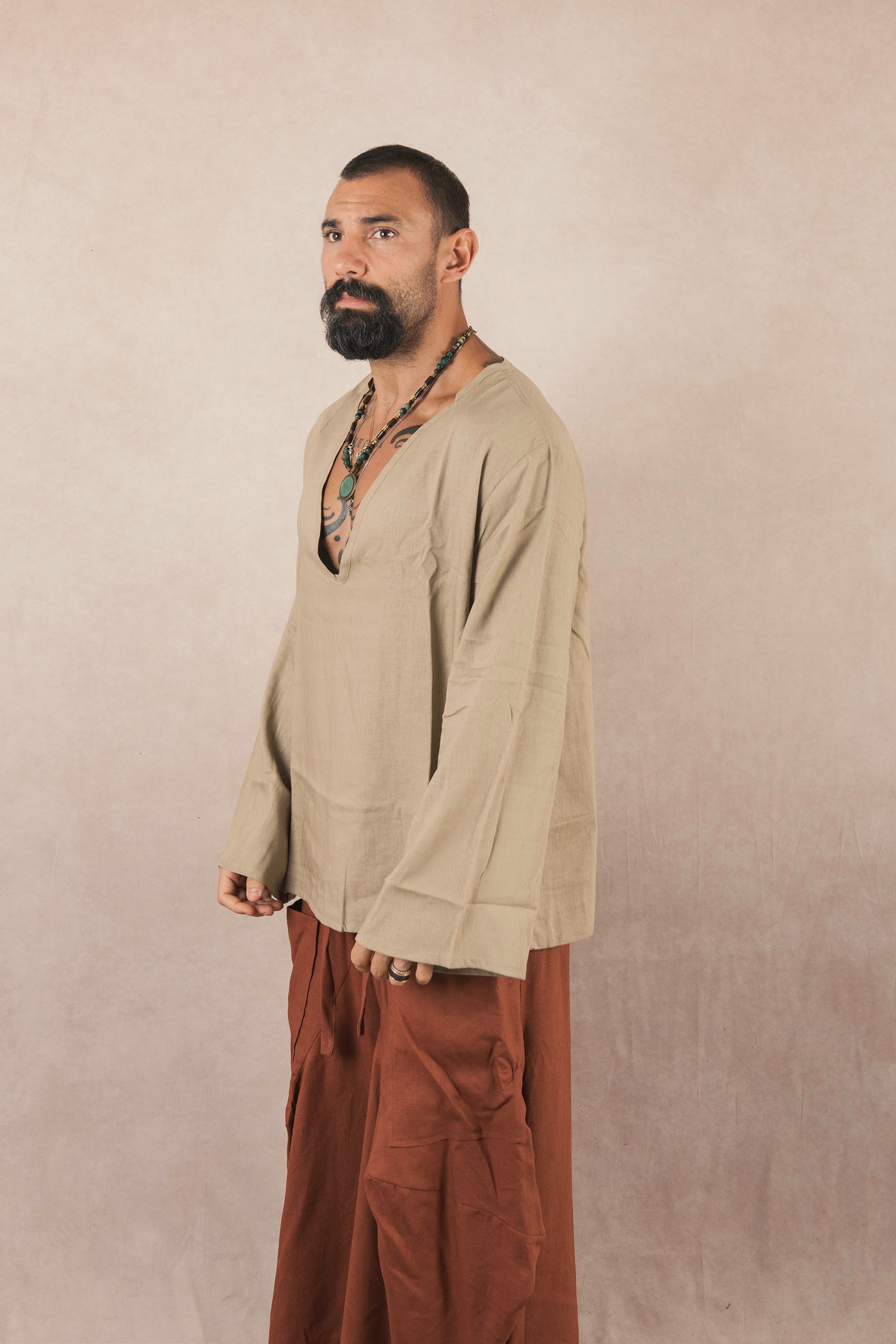 Casacca manica lunga in lino Khaki