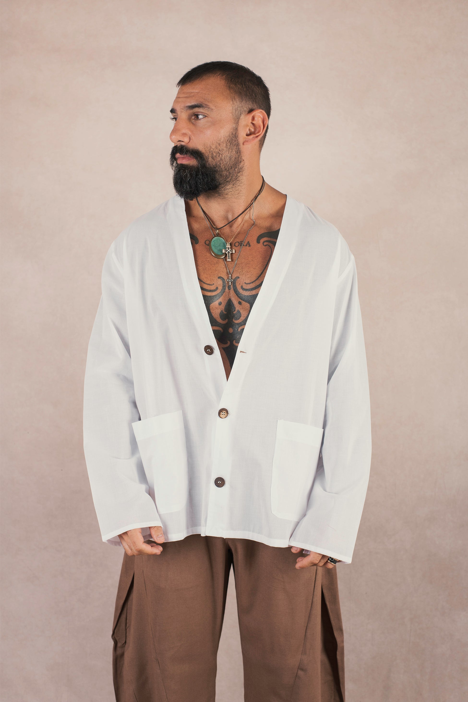 Camicia 3 bottoni In cotone bianco