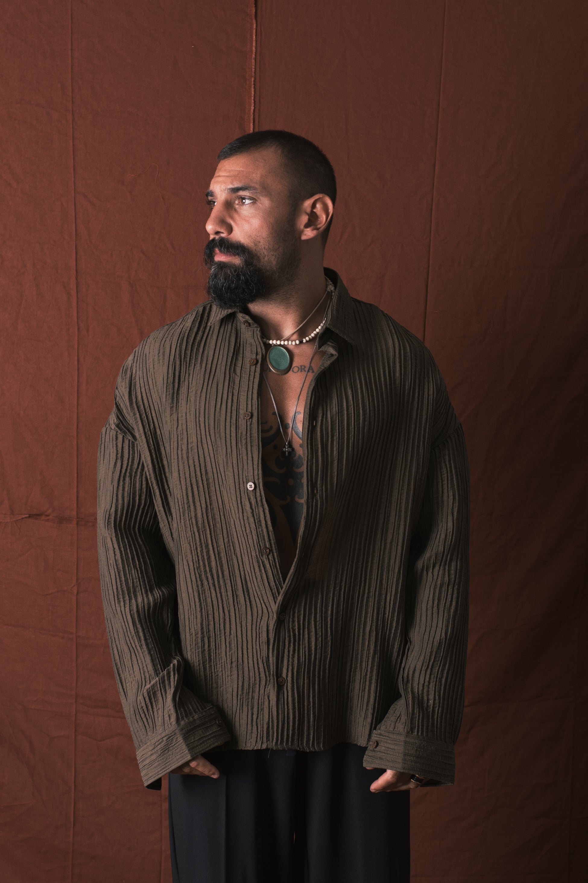 Camicia Plissettata Taupe