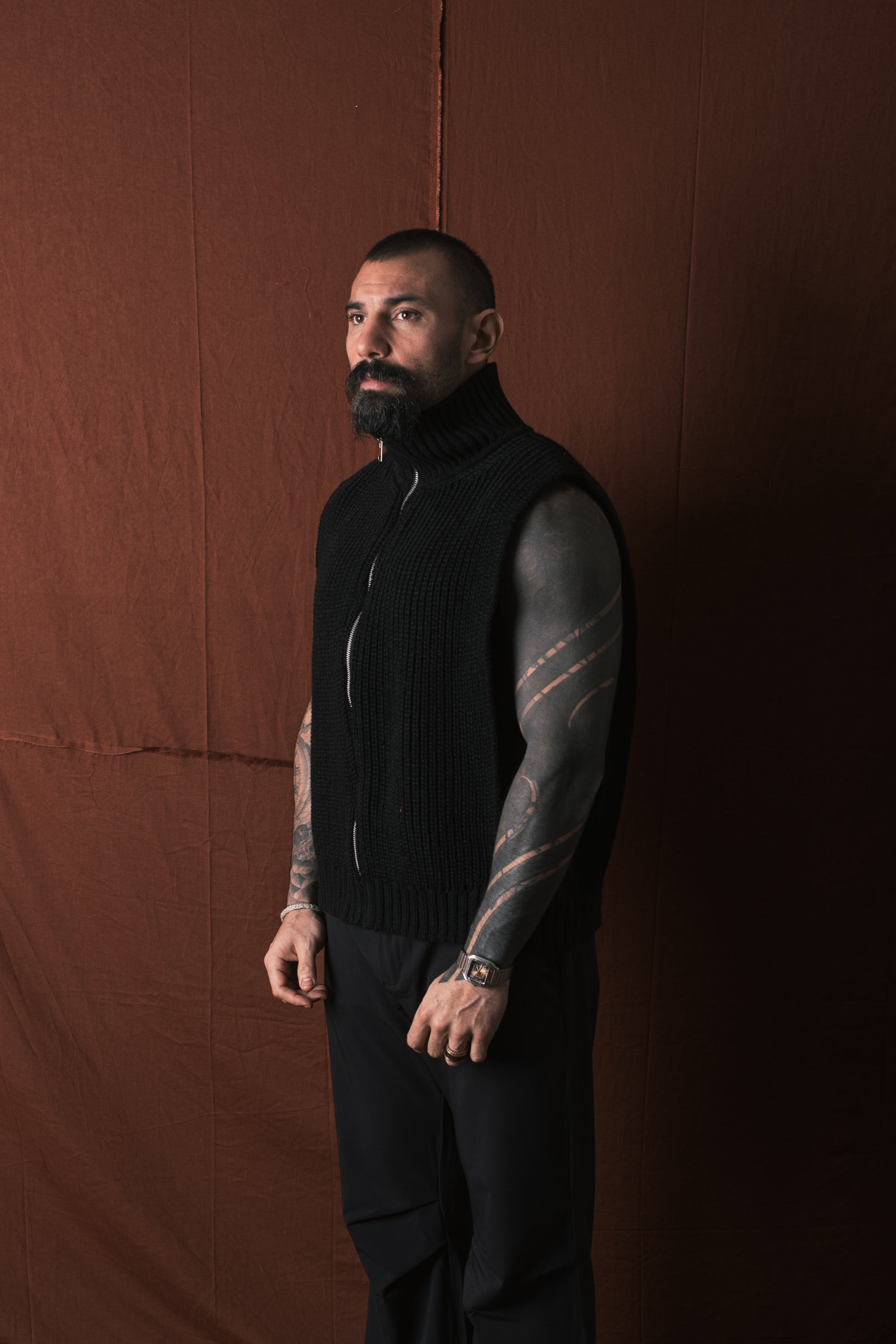 Smanicato Zip In  Lana Nero