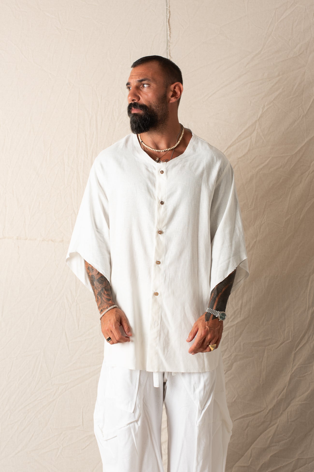 Camicia 3/4 In Lino Bianco
