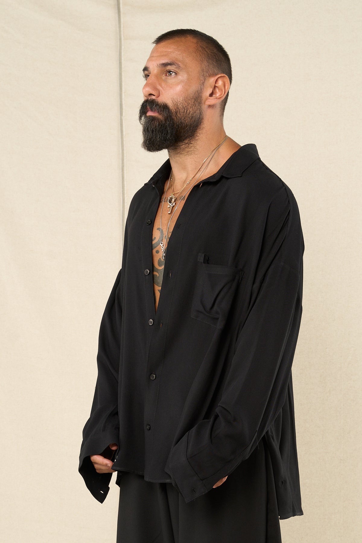 Camicia BigOver Viscosa  Nero