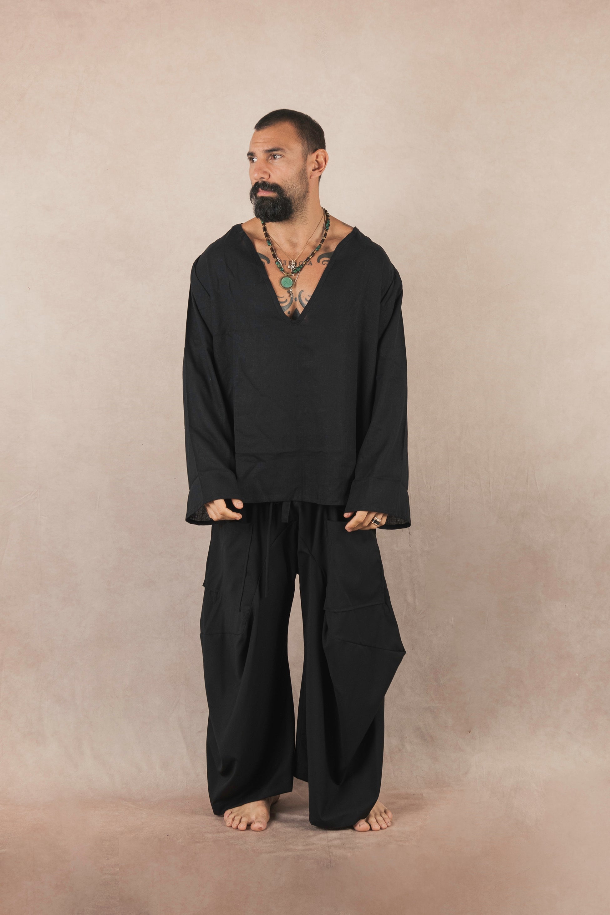 Casacca manica lunga in lino Nero