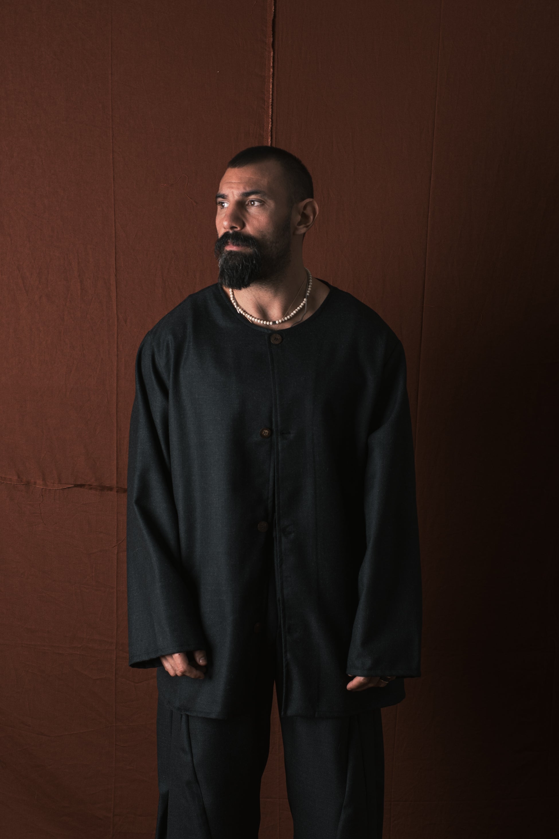 Camicia  Coreana In Lana Nero