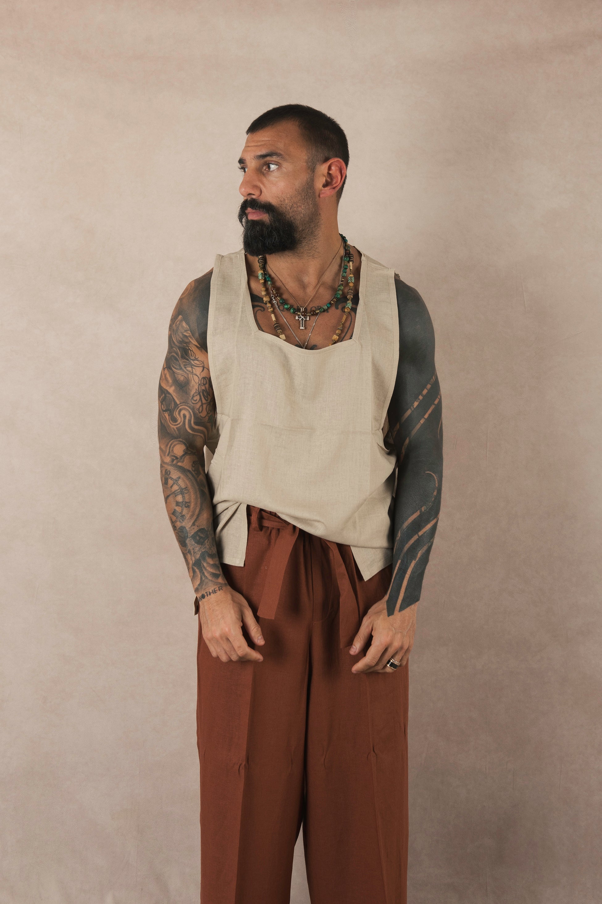 Beige Linen Tank Top