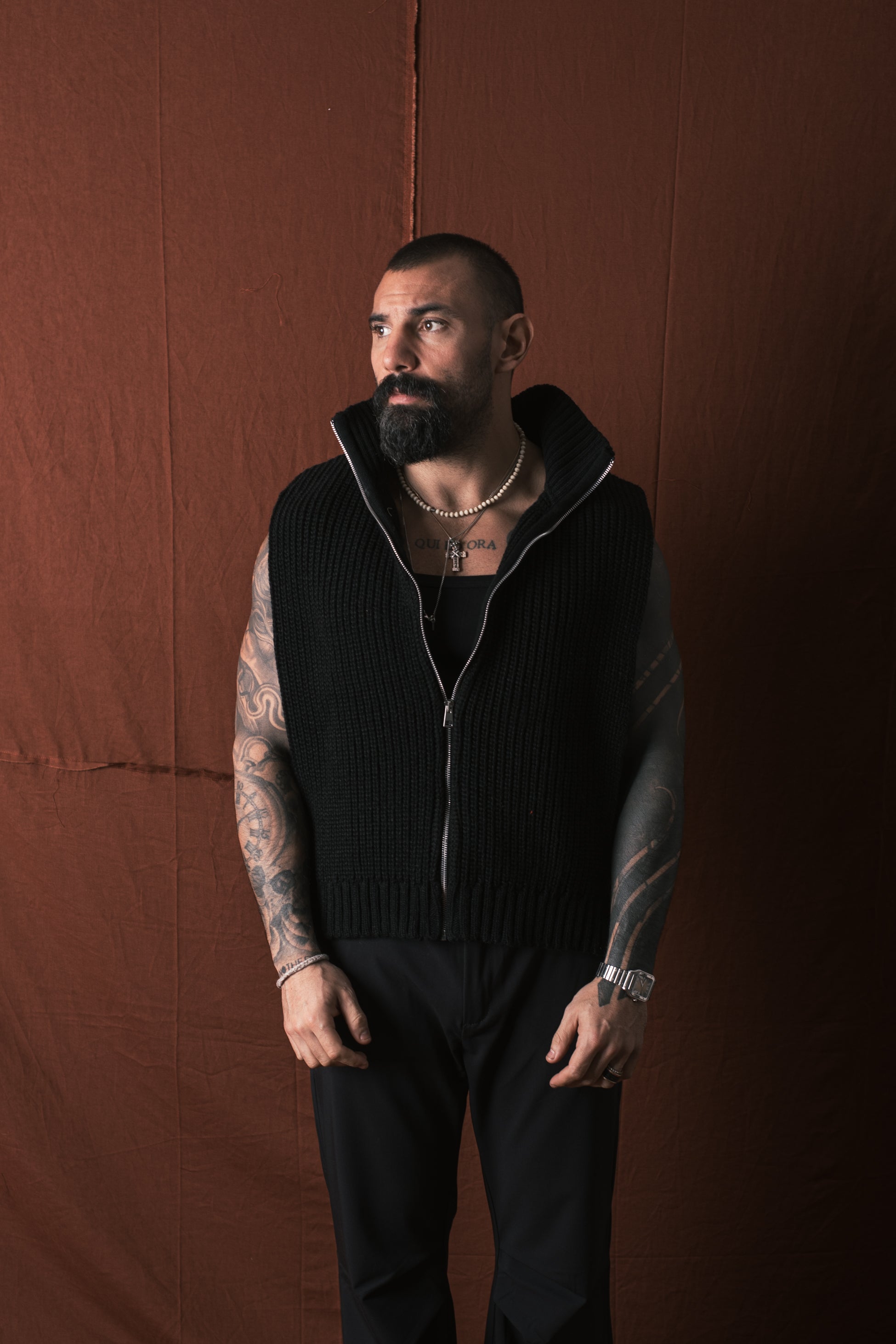 Smanicato Zip In  Lana Nero