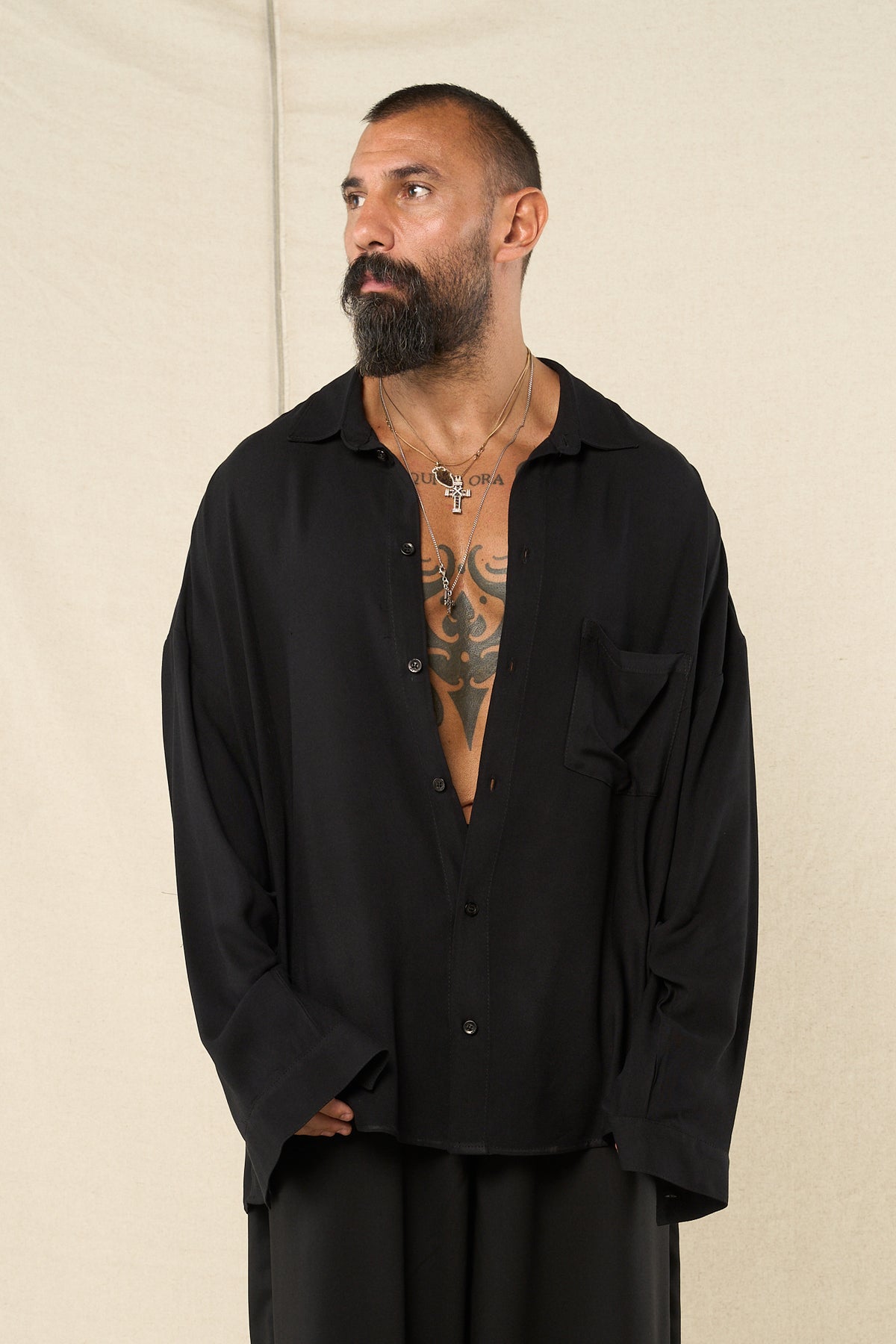 Camicia BigOver Viscosa  Nero