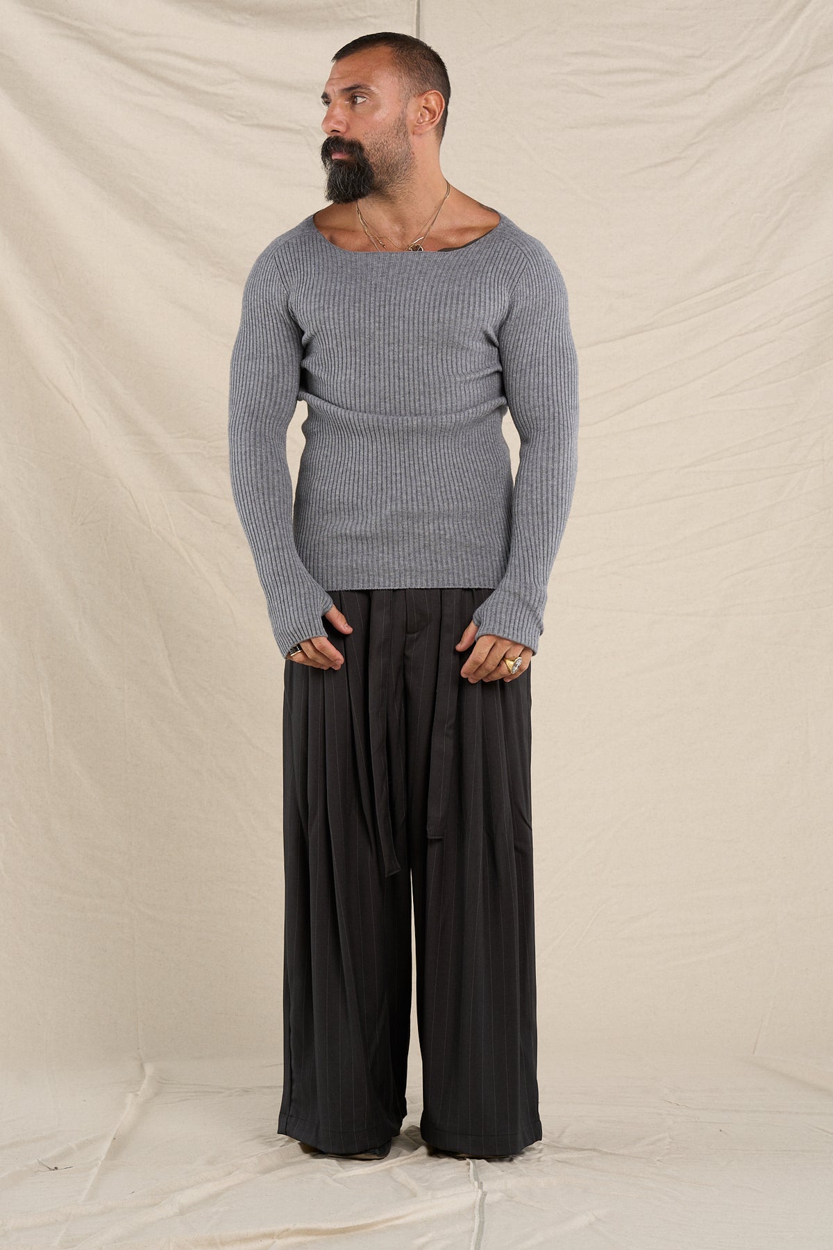 Maglione In Costa Grigio