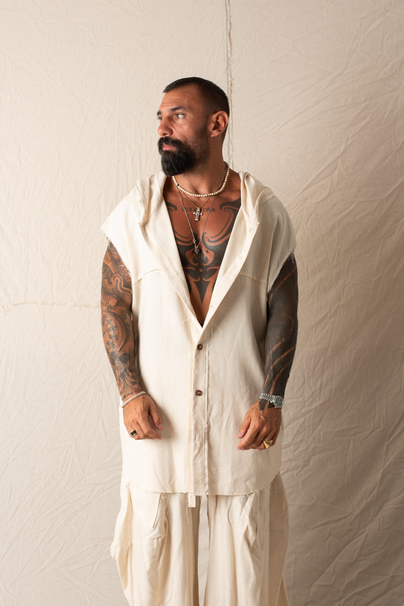 Camicia Smanicato Cappuccio Naturale
