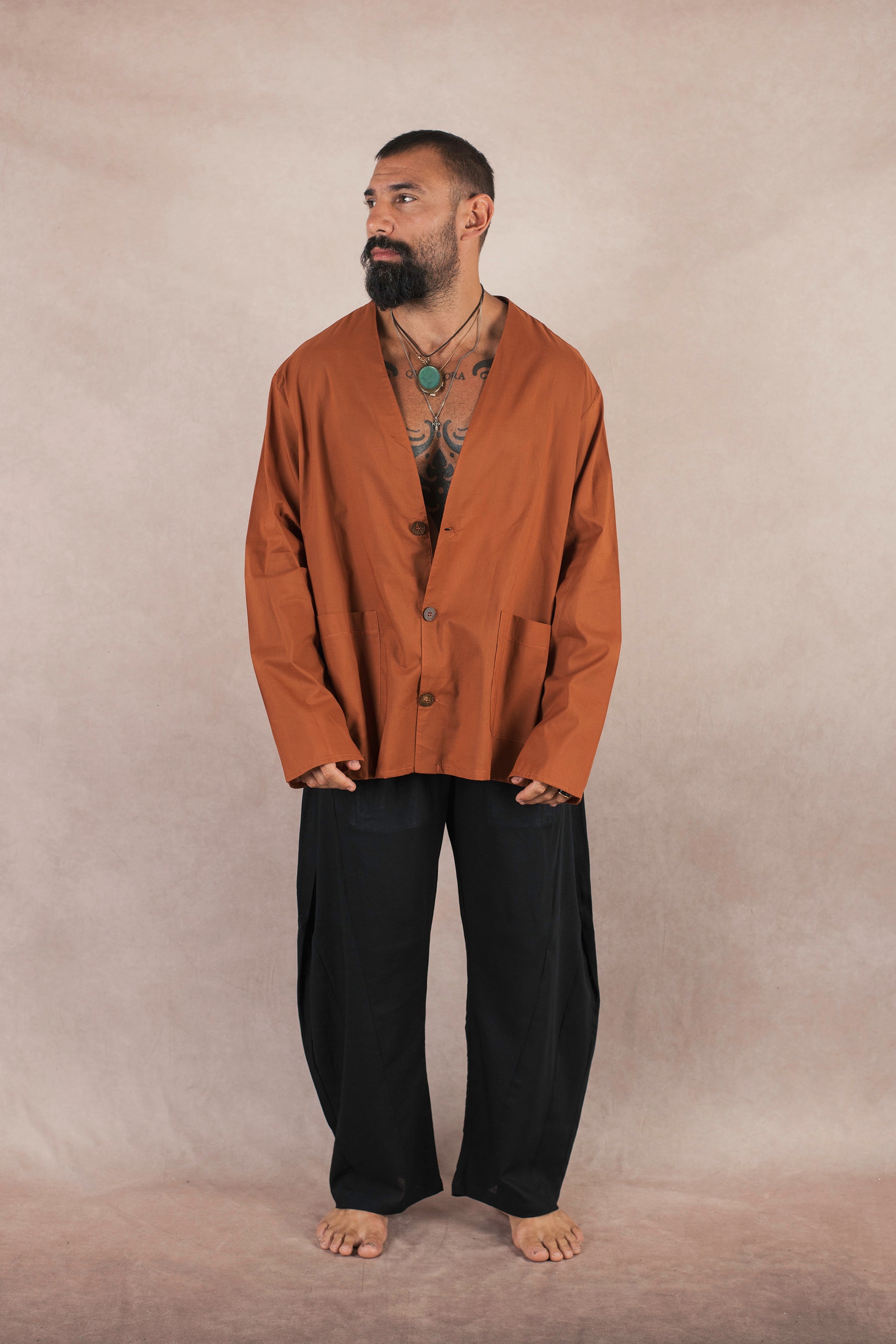 Camicia 3 bottoni In cotone terra