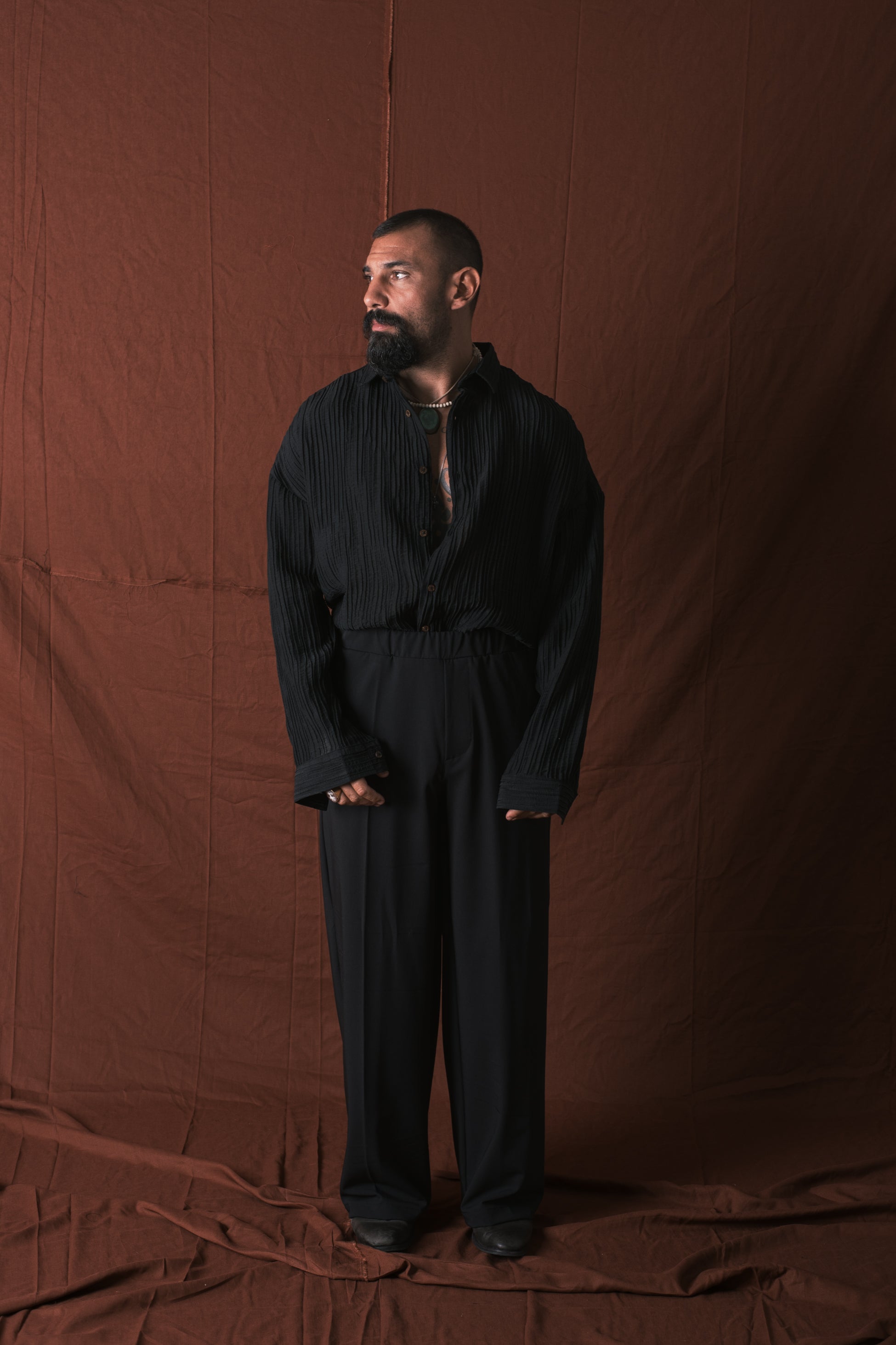 Camicia Plissettata Nero