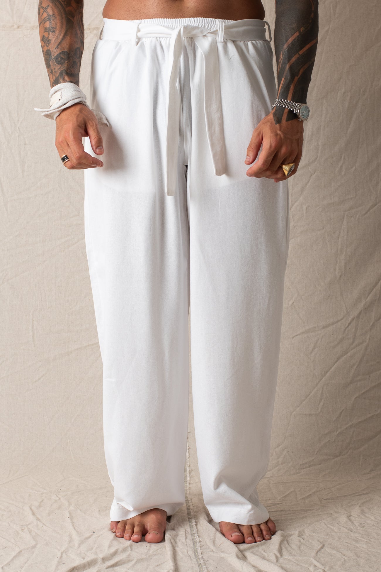 Pantalone Palazzo con Cintura Bianco