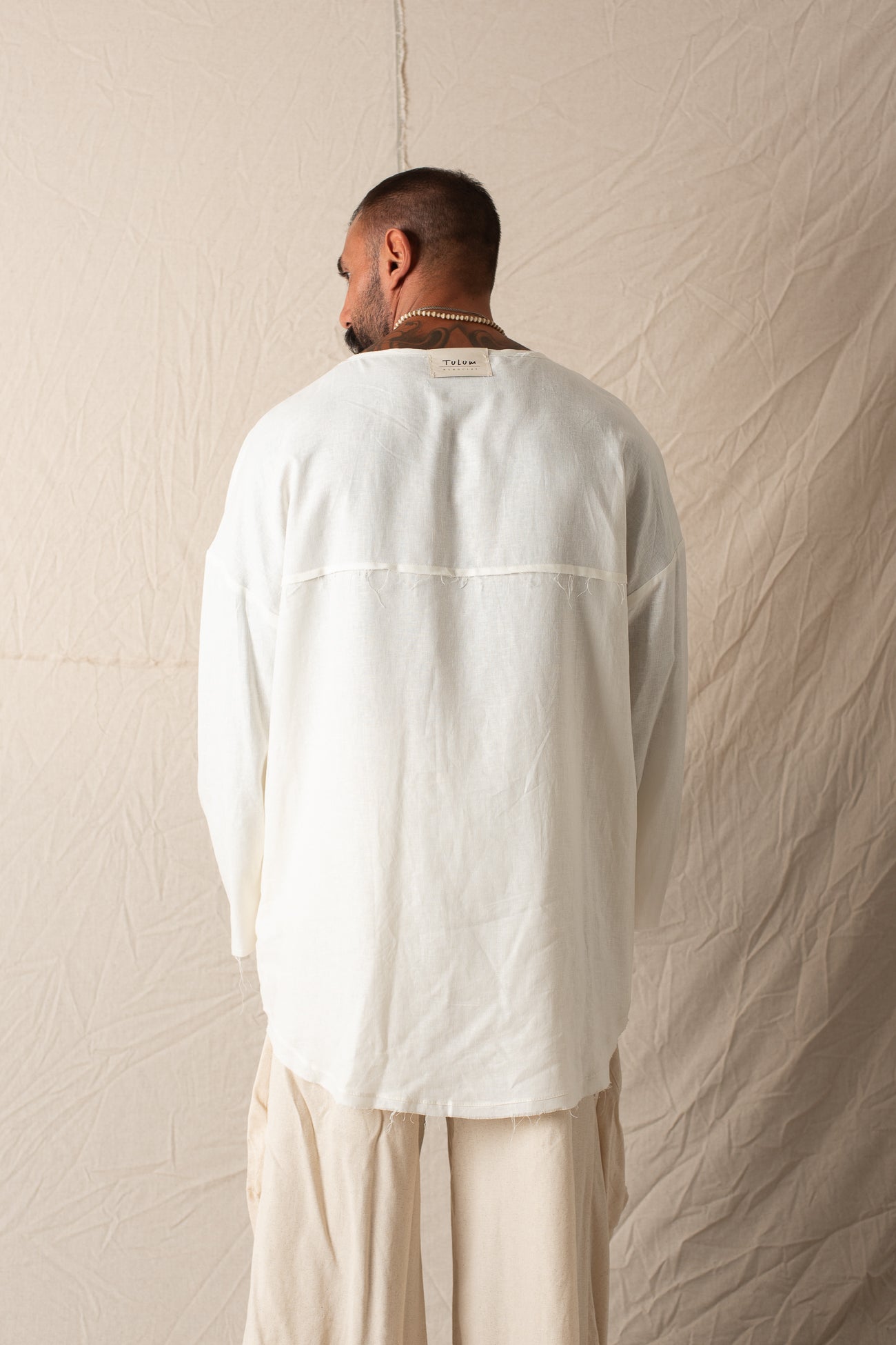 Camicia Manica Lunga In Lino  Bianco