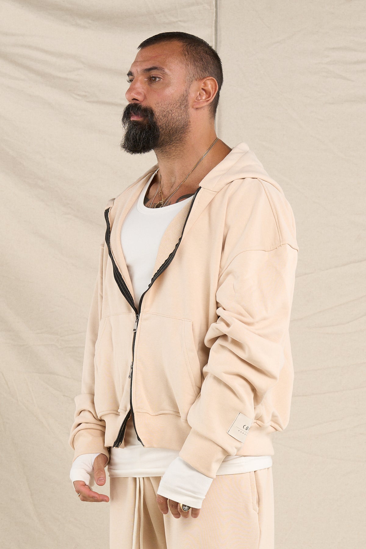 Felpa Cappuccio Zip Sand