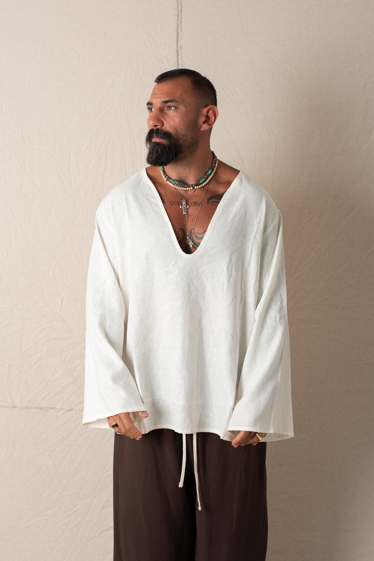 Maglia V In Lino Bianco