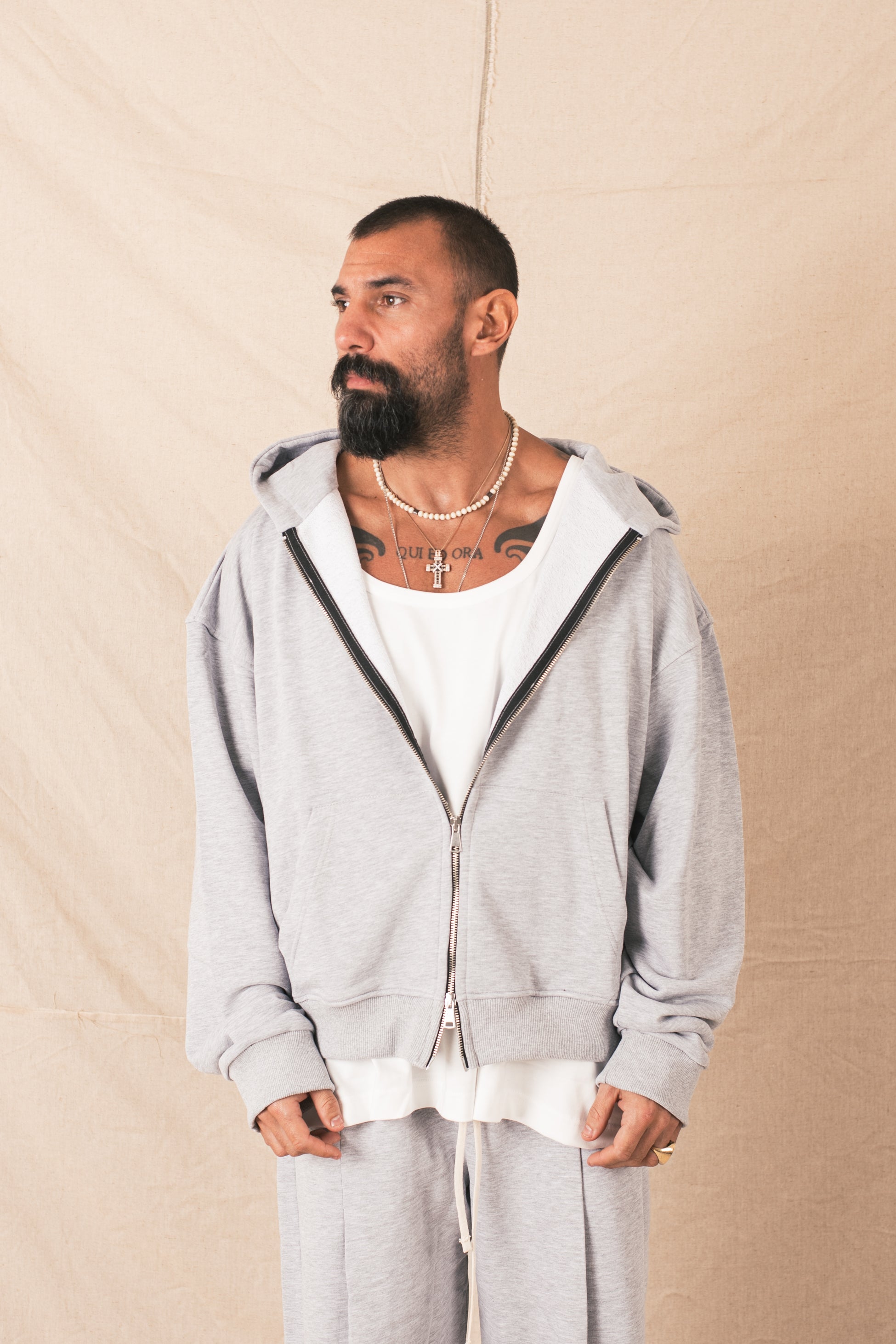 Felpa Cappuccio Zip Grigio