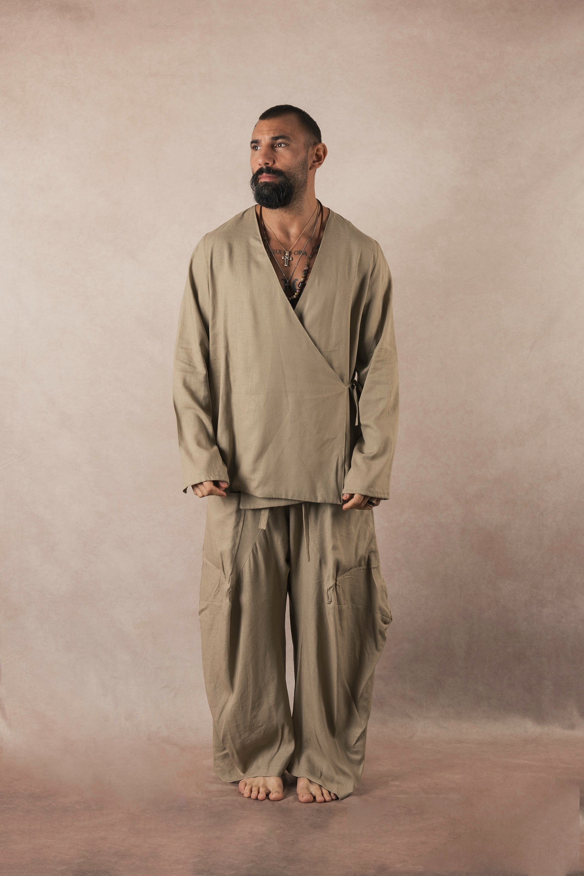 Khaki Linen Kimono Jacket