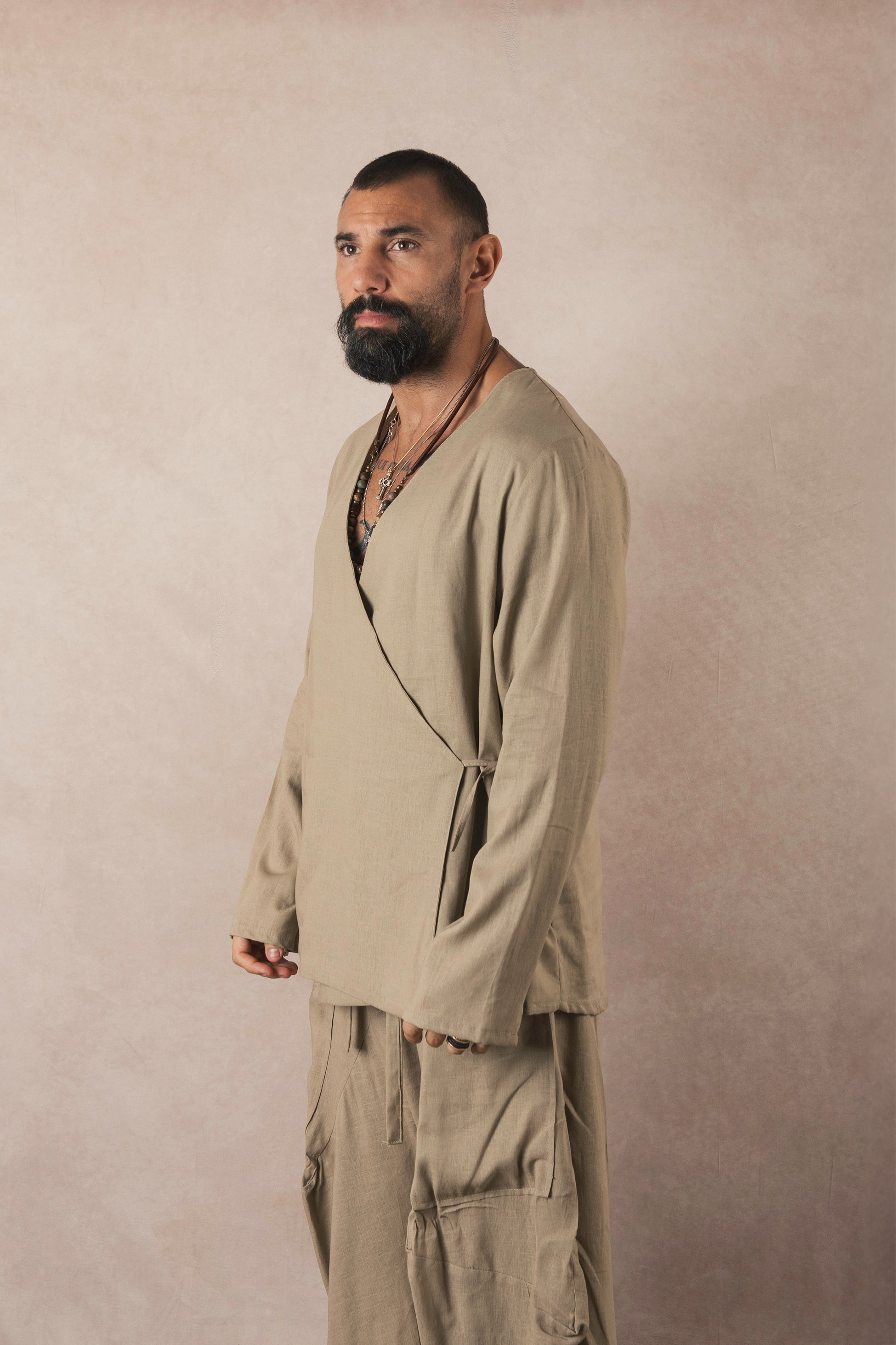 Khaki Linen Kimono Jacket