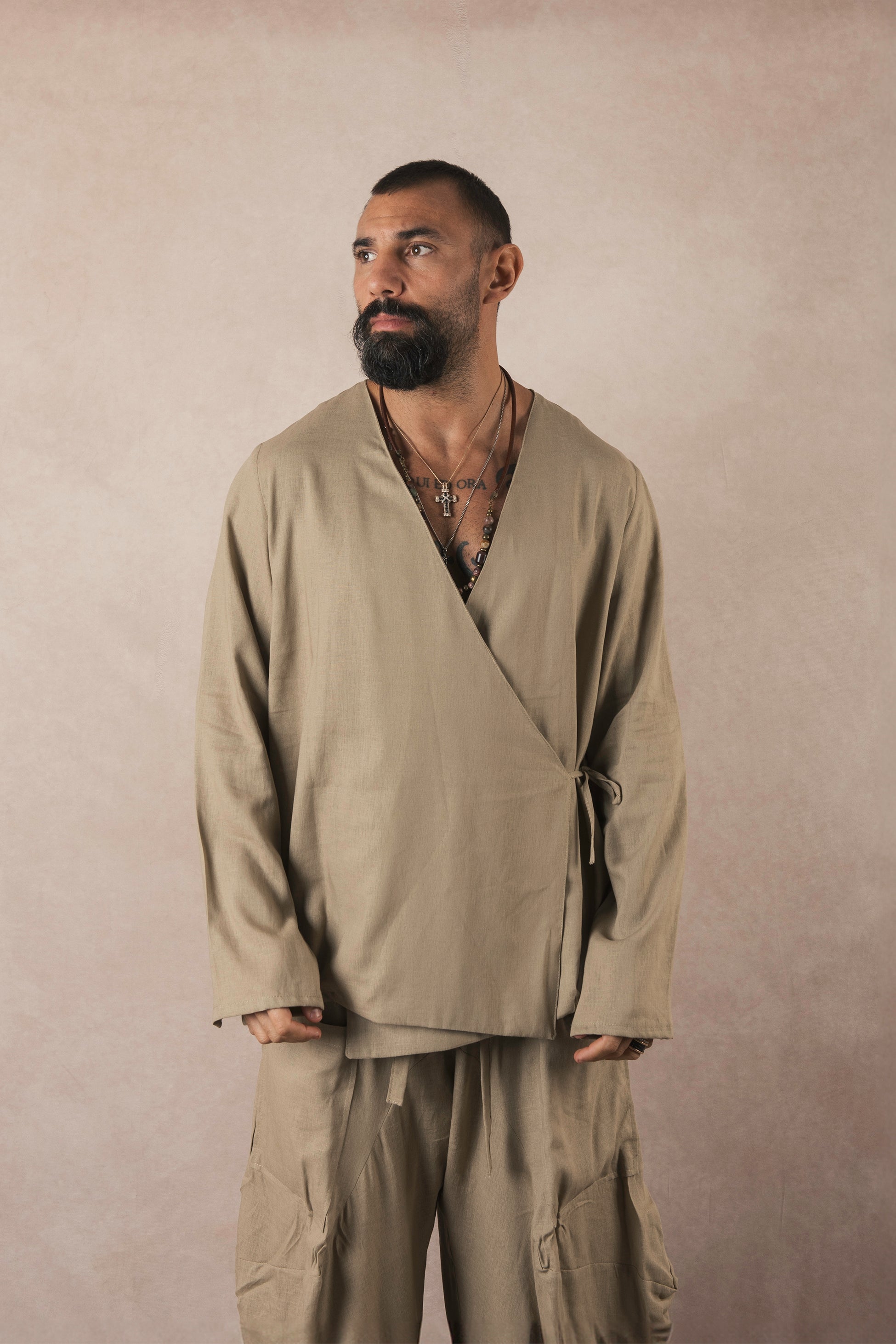 Khaki Linen Kimono Jacket