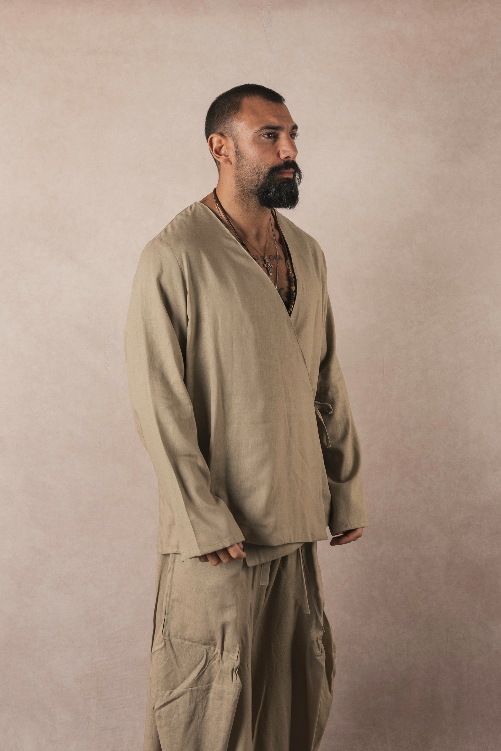 Khaki Linen Kimono Jacket