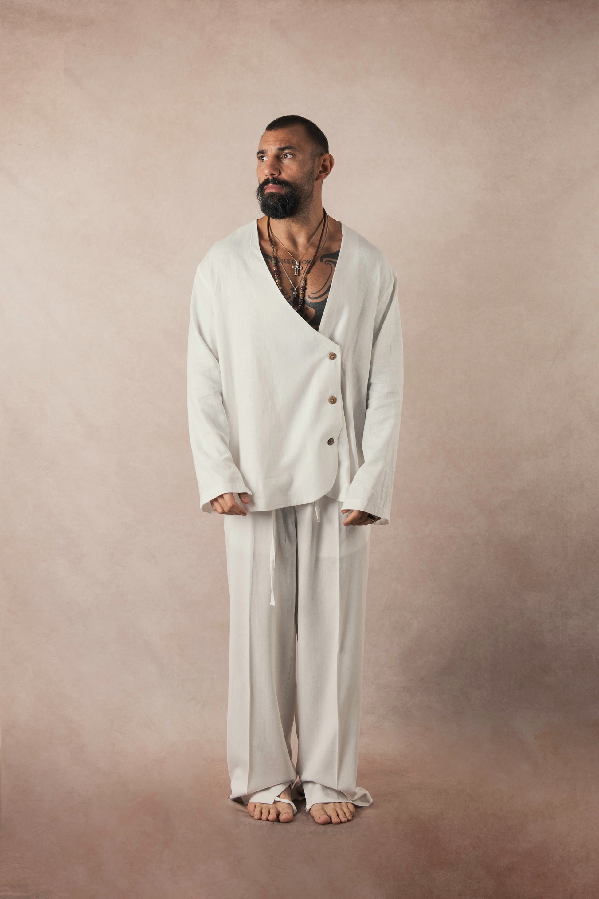 Asymmetrical White Linen Jacket