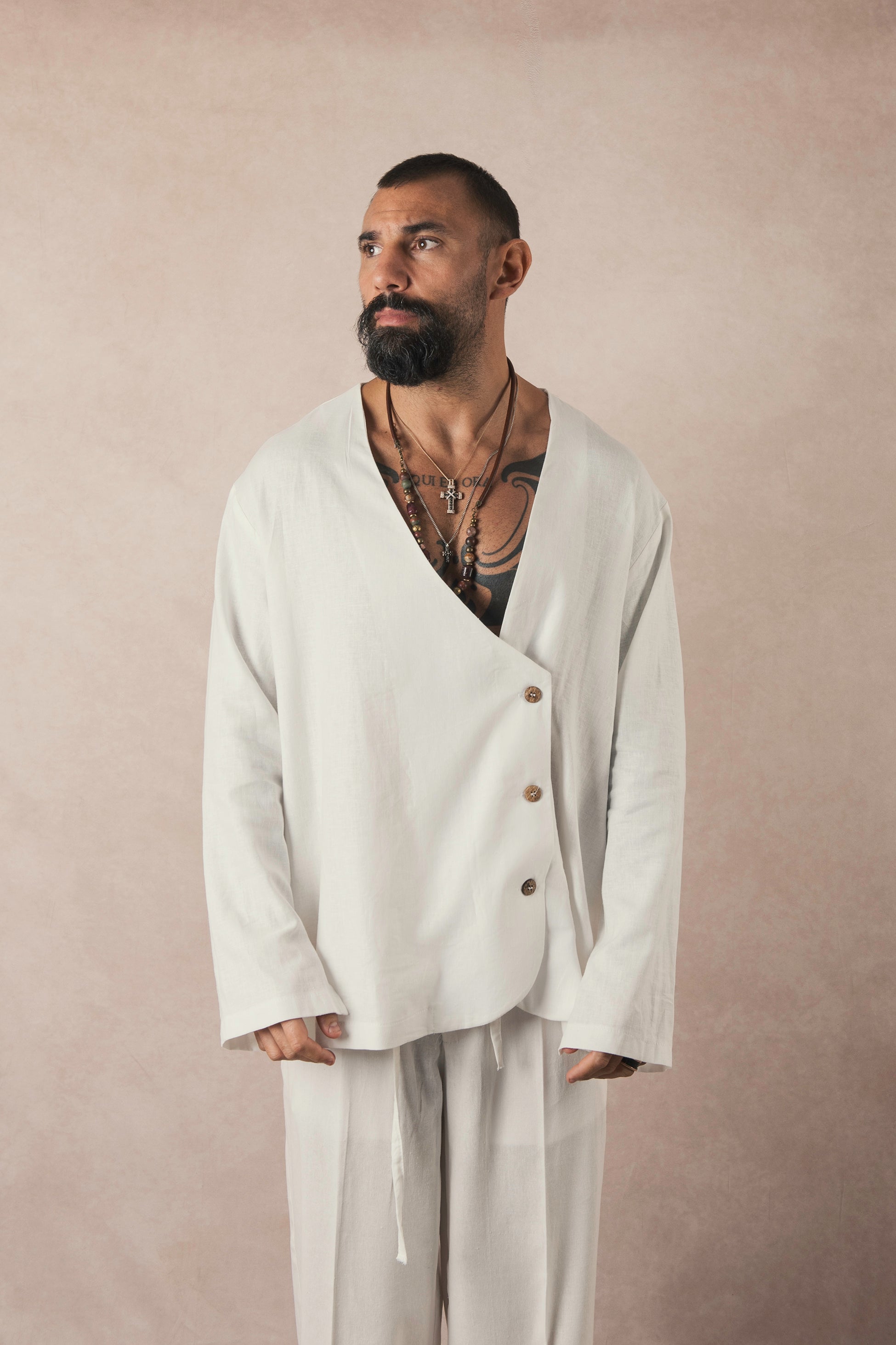 Asymmetrical White Linen Jacket