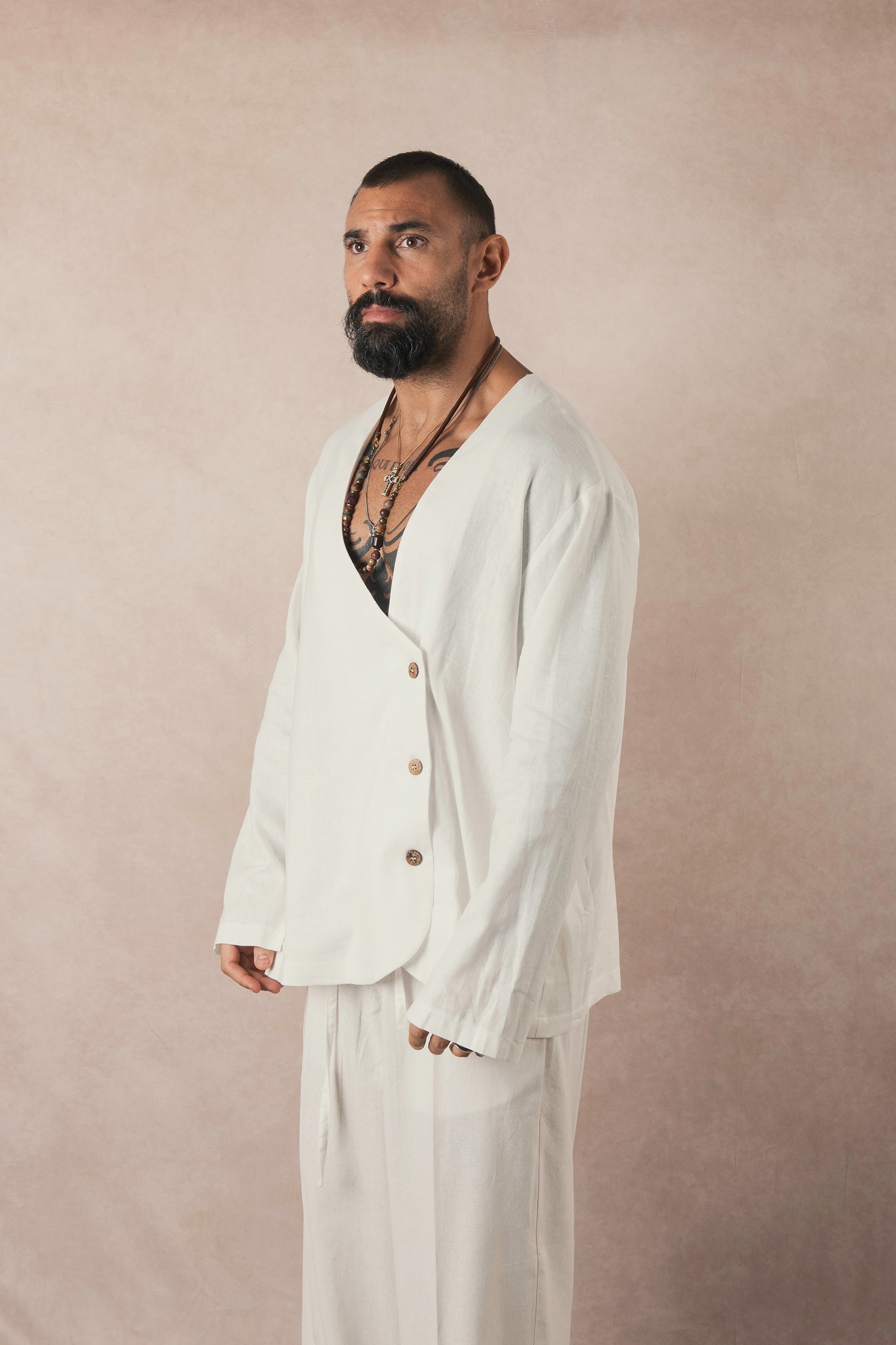 Asymmetrical White Linen Jacket