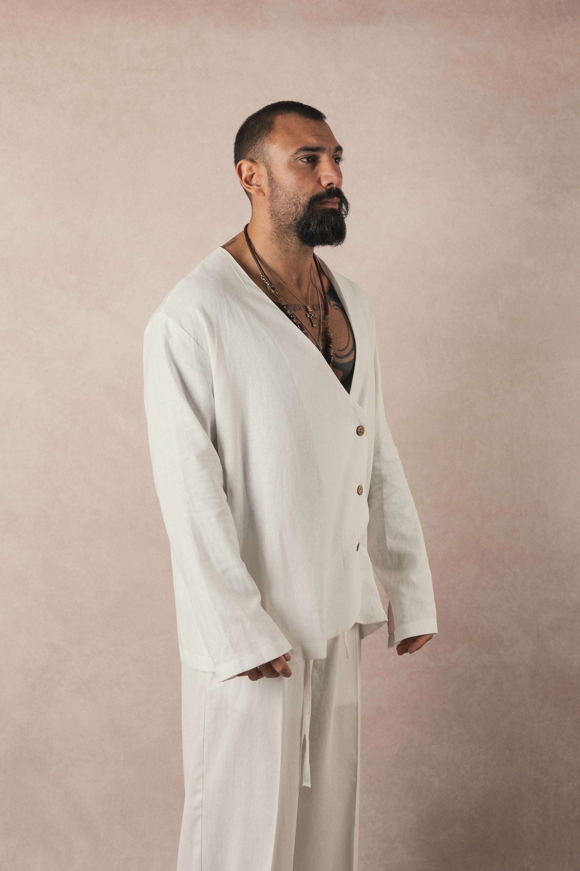 Asymmetrical White Linen Jacket
