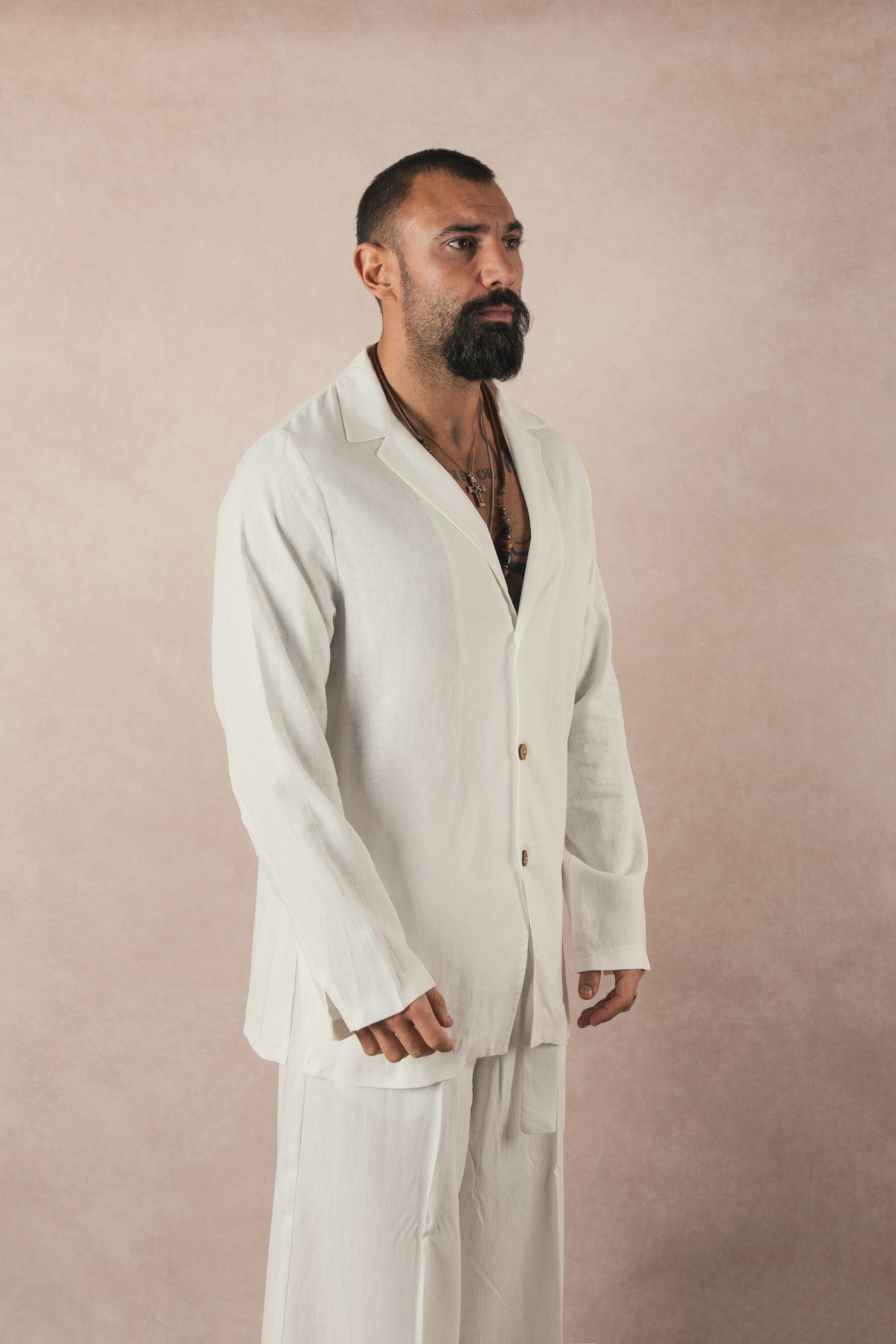 3 Button White Linen Jacket